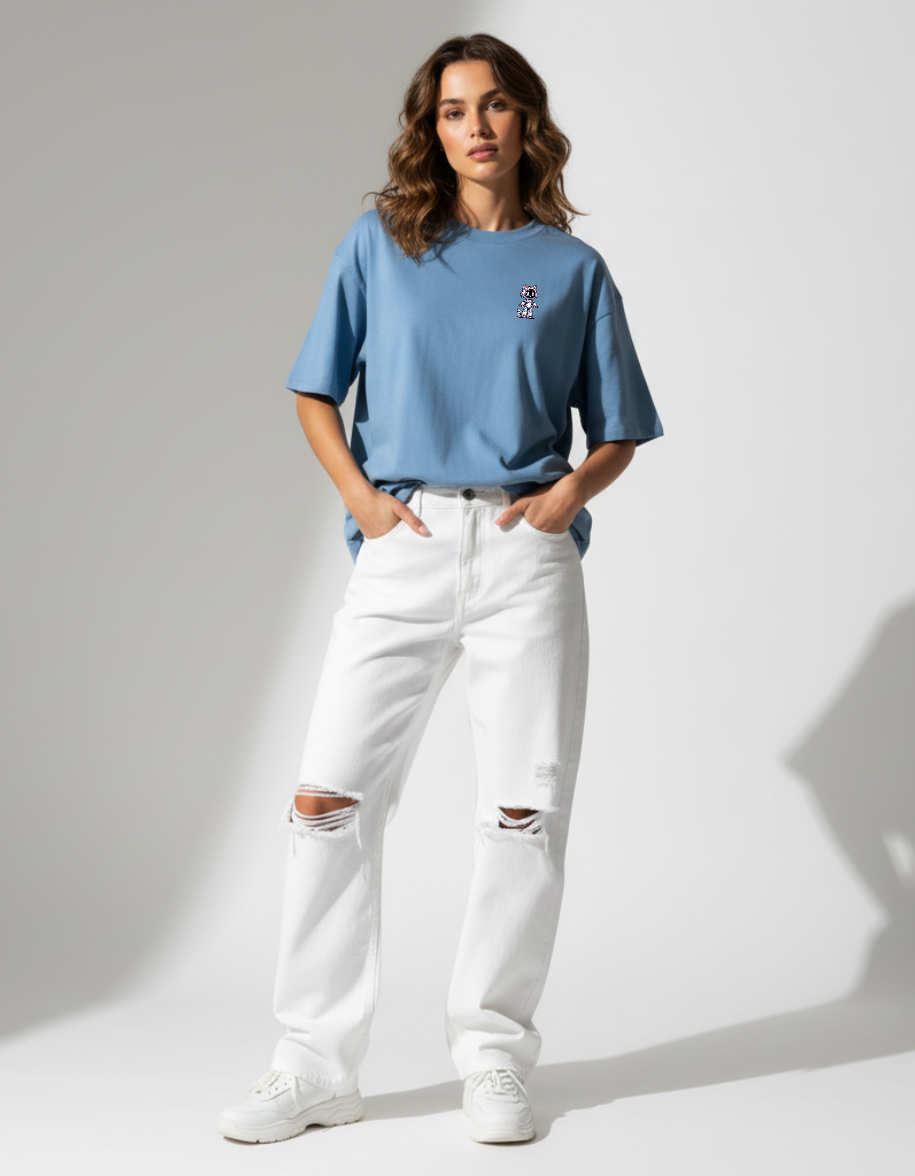 Robo-Cat Oversize Tee | Blue Ice Cyber-Pop