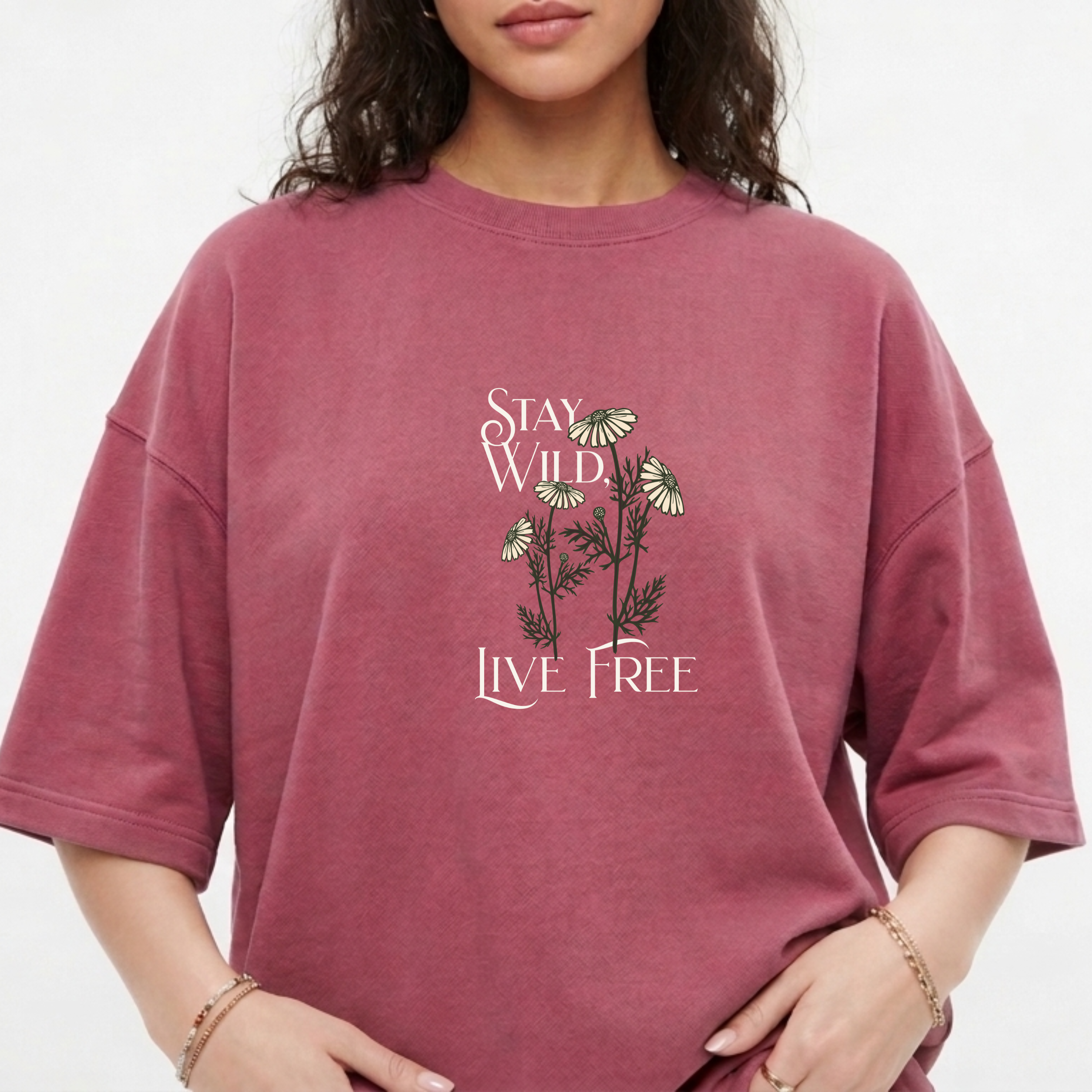 Stay Wild Live Free Floral Graphic T-Shirt | Ademode Women's Printed Tee