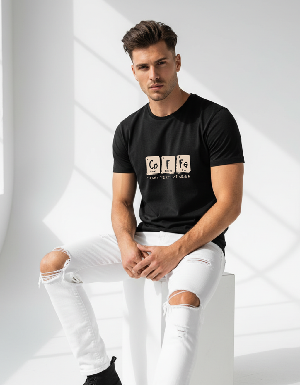 Coffee Makes Perfect Sense | Chemistry Graphic Black T-Shirt for Men