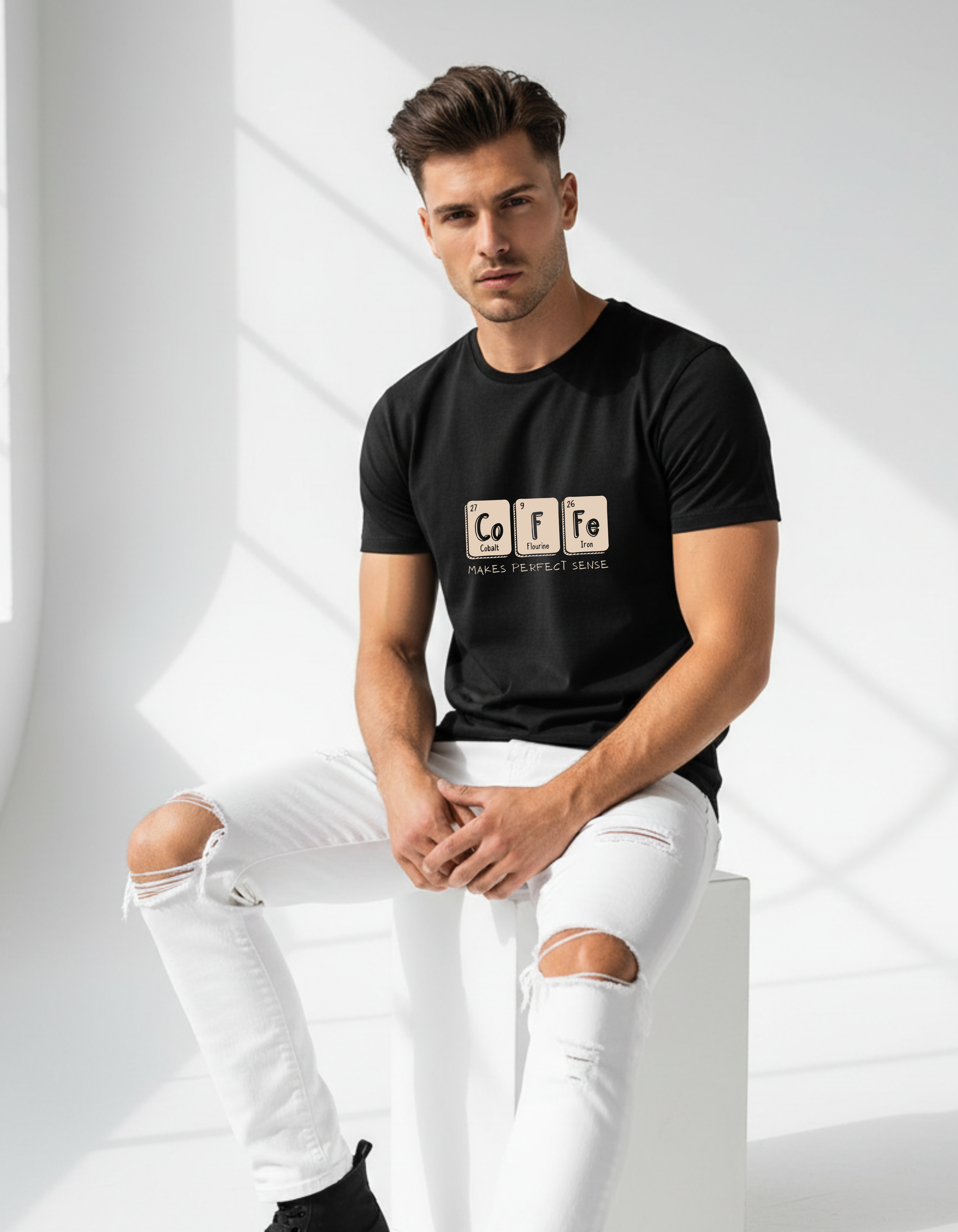 Coffee Makes Perfect Sense | Chemistry Graphic Black T-Shirt for Men