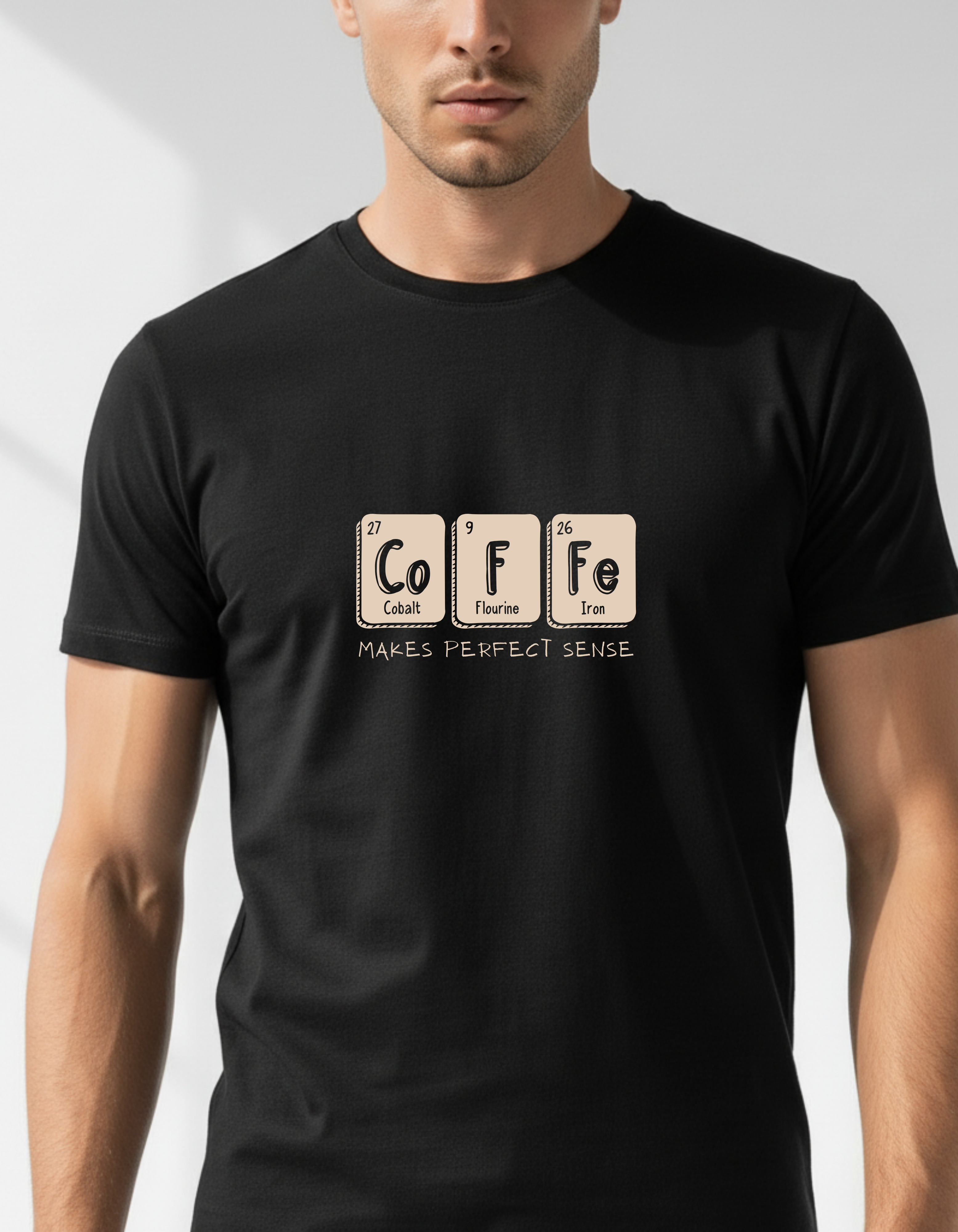 Coffee Makes Perfect Sense | Chemistry Graphic Black T-Shirt for Men
