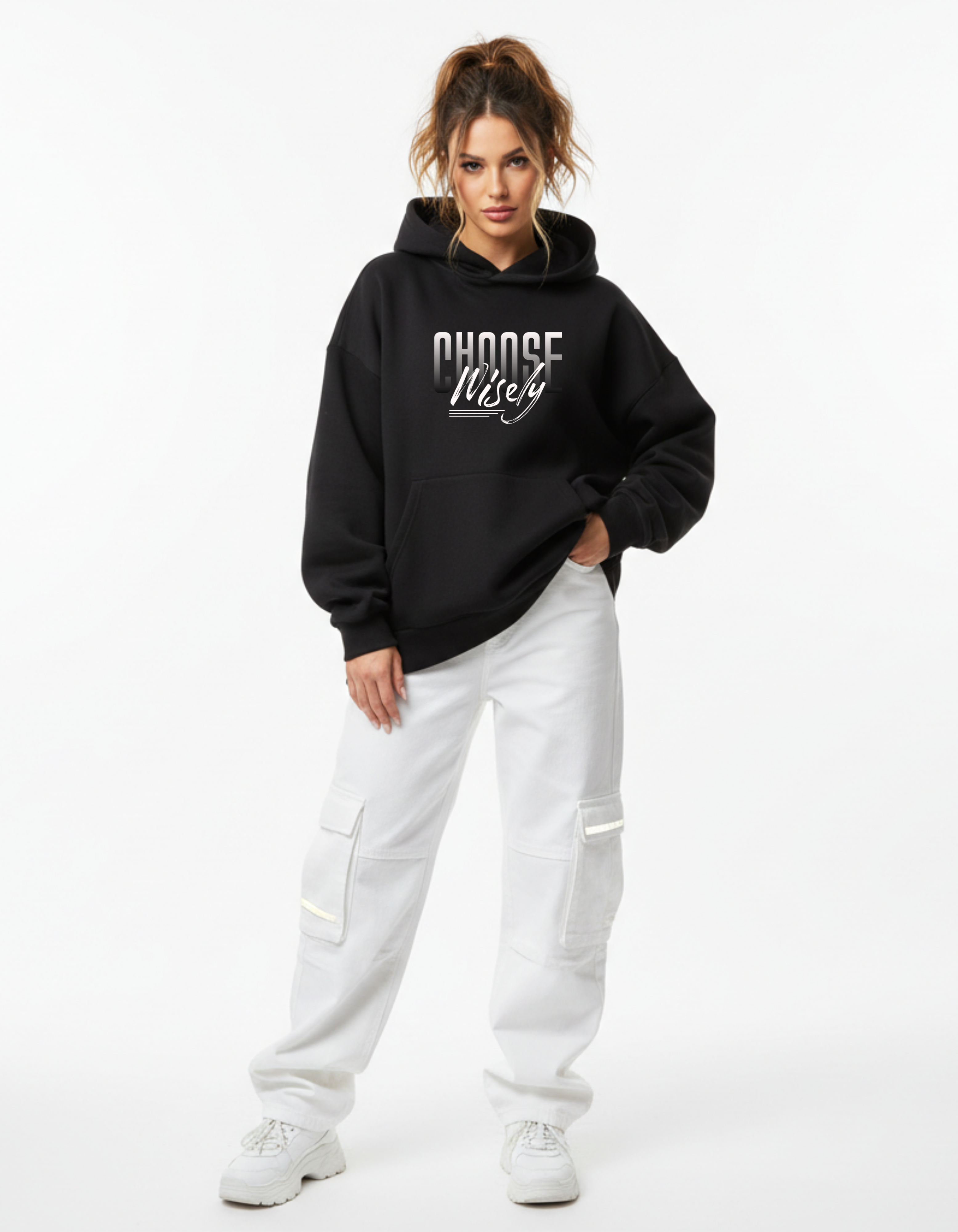 ADEMODE Choose Wisely Hoodie – Unisex Black Oversized Hoodie | Minimal Motivational Streetwear