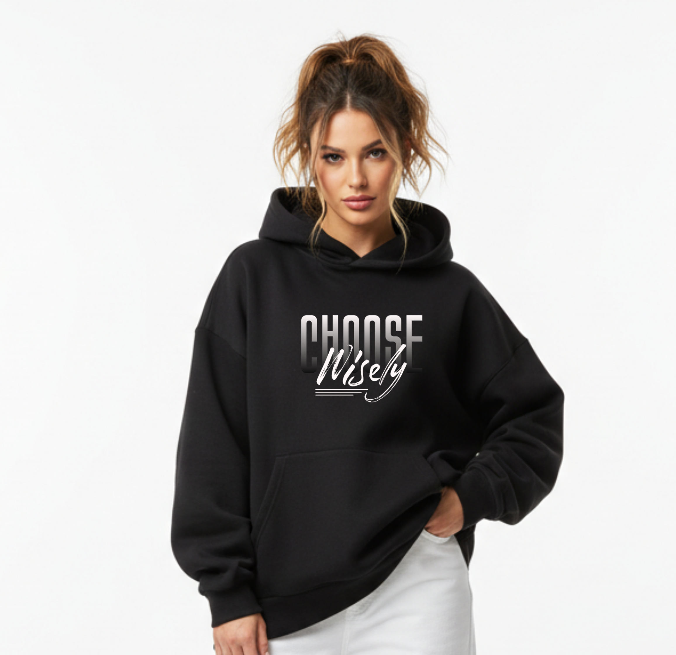 ADEMODE Choose Wisely Hoodie – Unisex Black Oversized Hoodie | Minimal Motivational Streetwear