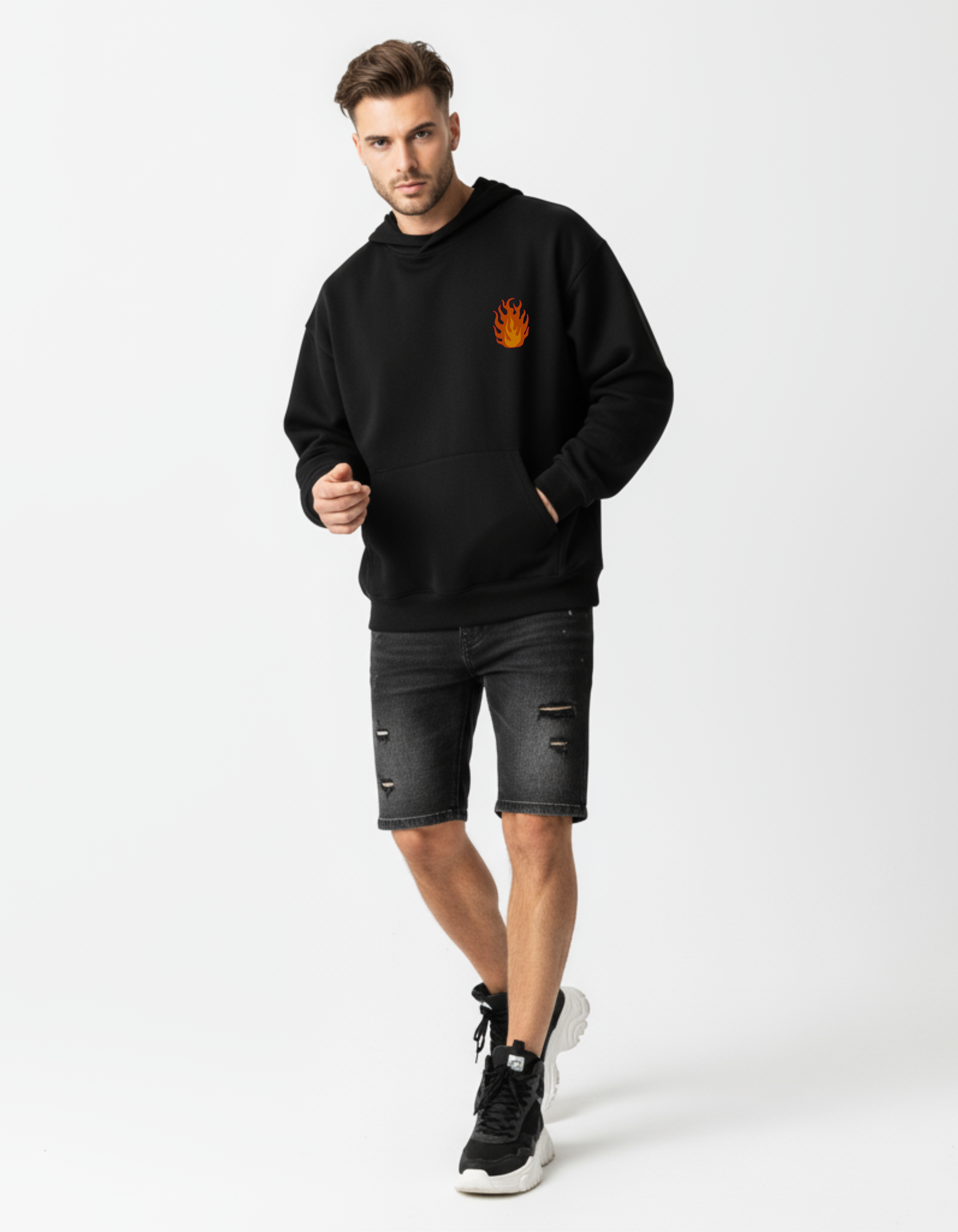 Feel The Flame Black Hoodie for Men | Premium Streetwear – ADEMODE