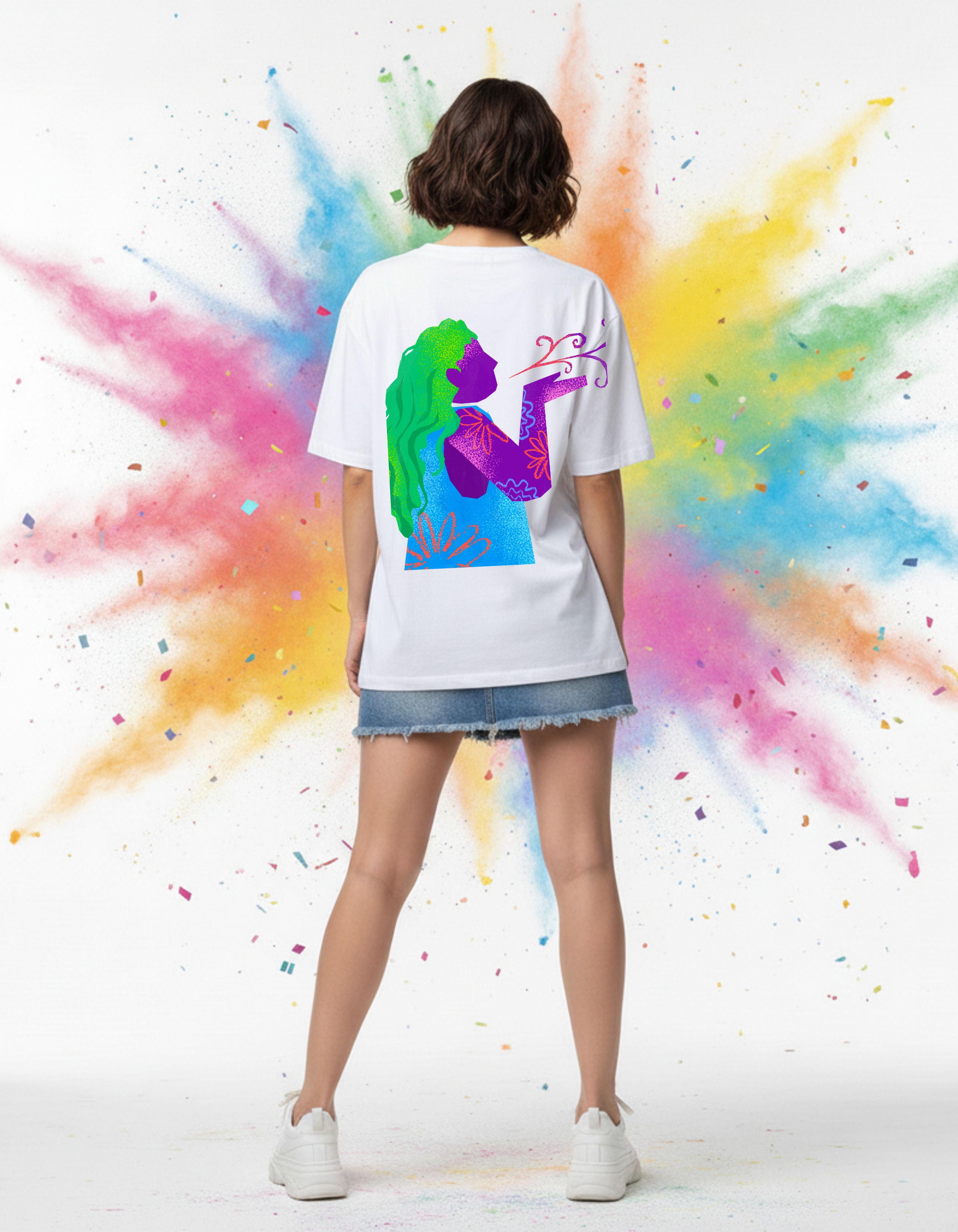 Women’s Oversized Holi T-Shirt – Premium Breathable Cotton Graphic Tee | ADEMODE