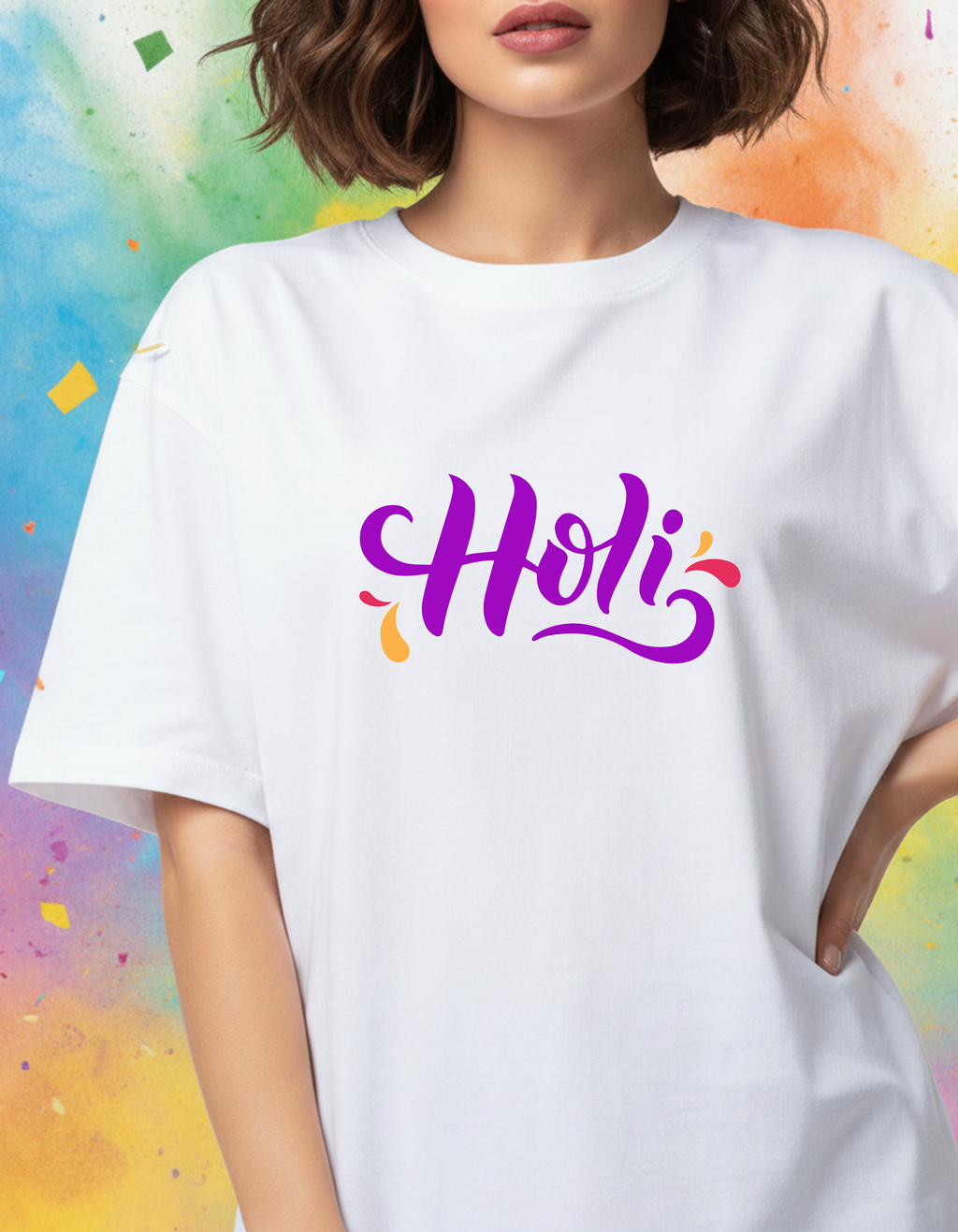 Women’s Oversized Holi T-Shirt – Premium Breathable Cotton Graphic Tee | ADEMODE