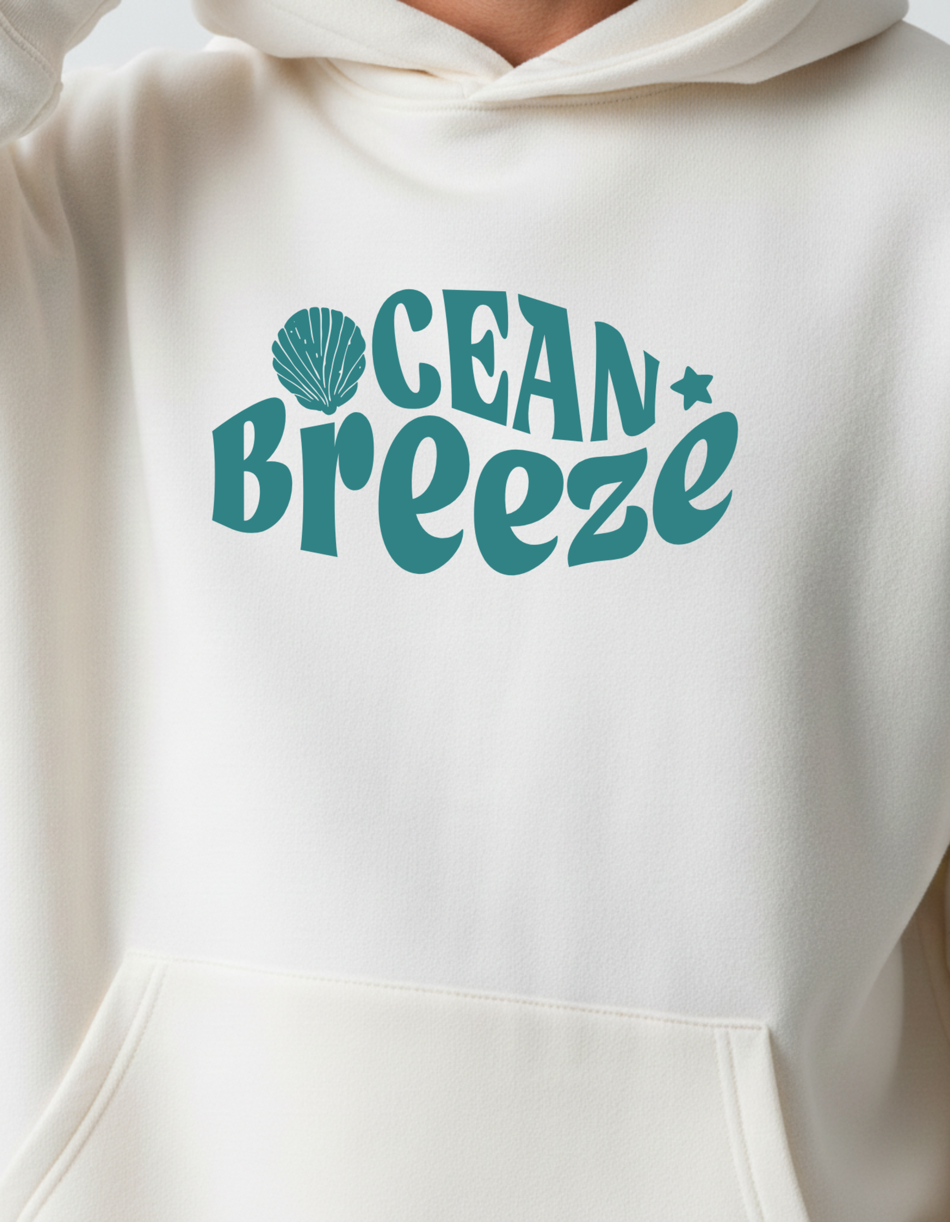 ADEMODE Ocean Breeze Hoodie – Unisex Oversized Cream Hoodie | Coastal Graphic Streetwear | Minimal Aesthetic