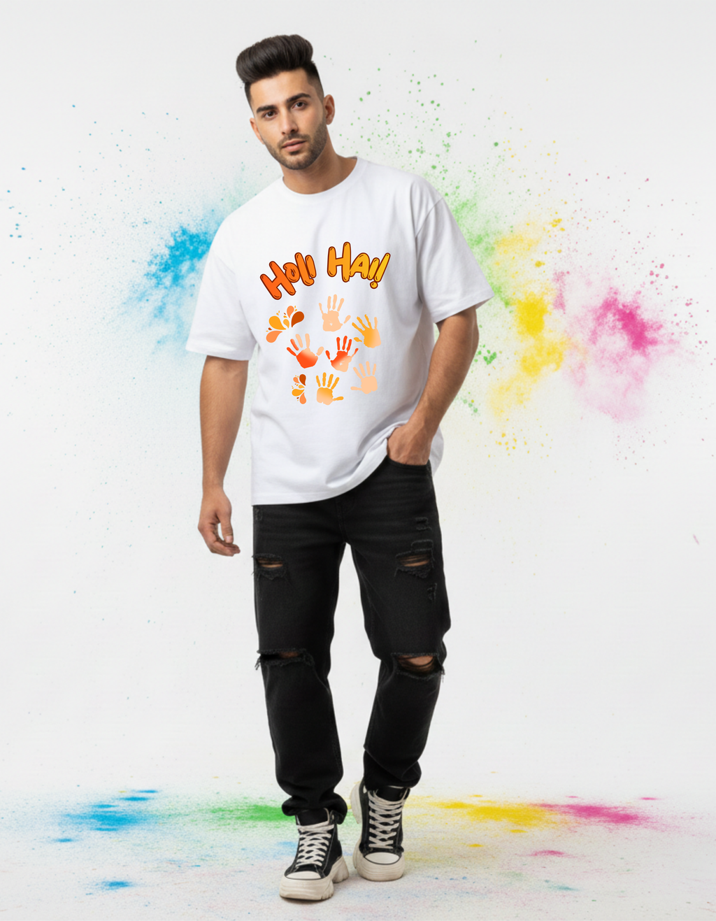 Oversized Unisex Holi Hai T-Shirt – Premium Breathable Cotton | ADEMODE