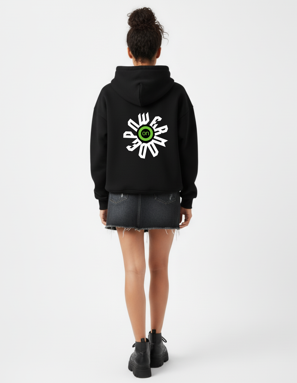 ADEMODE Power Mode On Hoodie – Unisex Black Oversized Streetwear | Green Graphic Hoodie