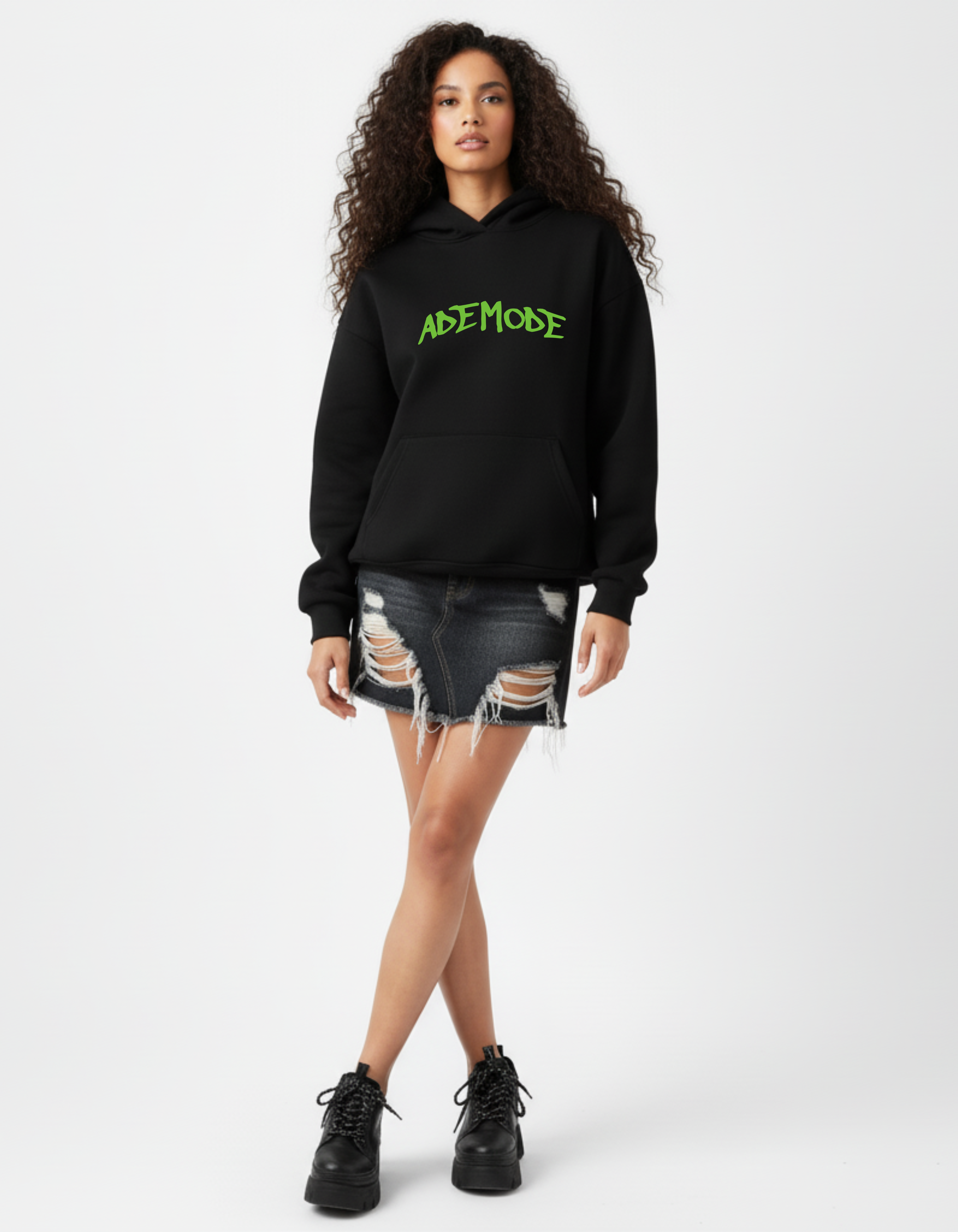 ADEMODE Power Mode On Hoodie – Unisex Black Oversized Streetwear | Green Graphic Hoodie