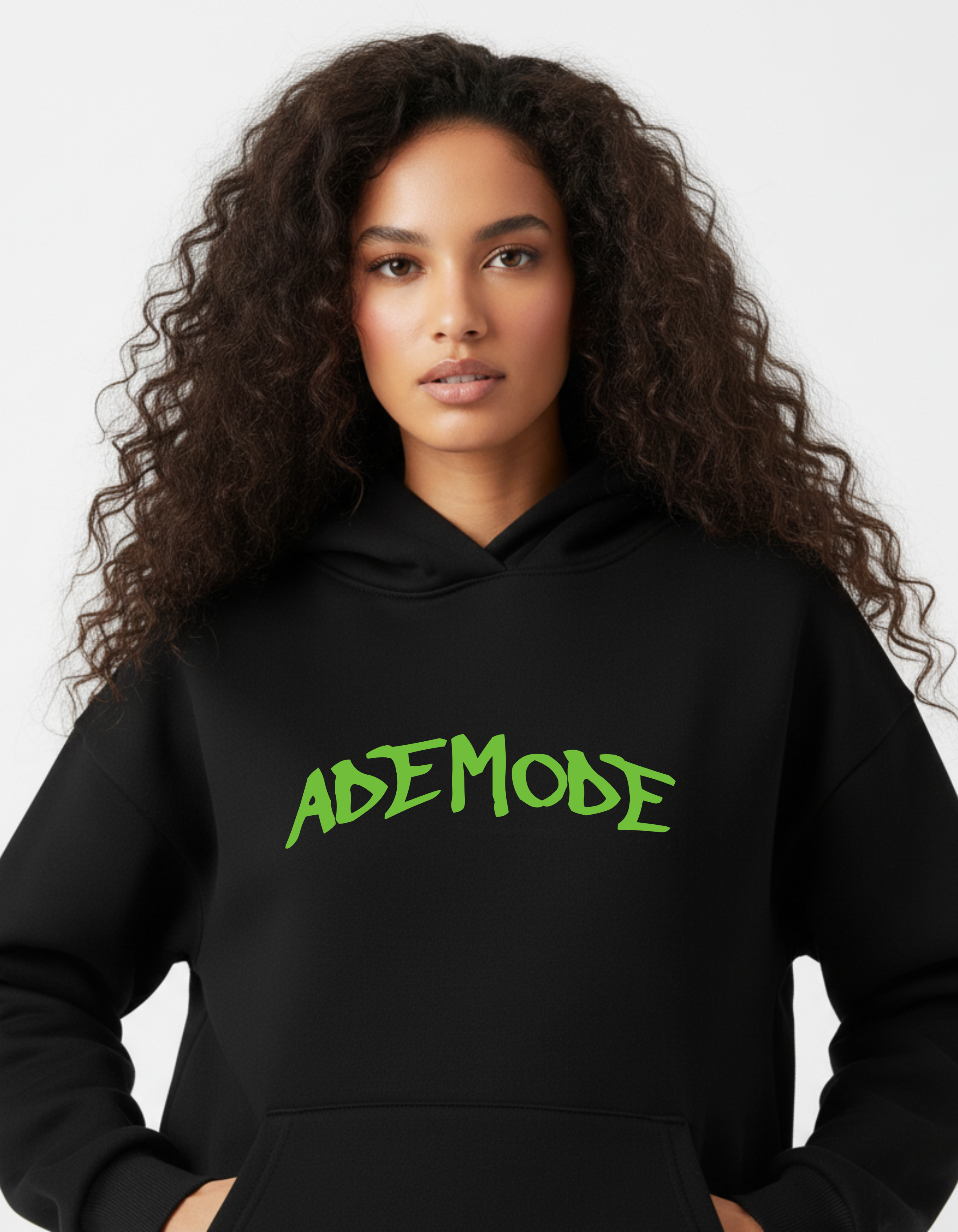 ADEMODE Power Mode On Hoodie – Unisex Black Oversized Streetwear | Green Graphic Hoodie