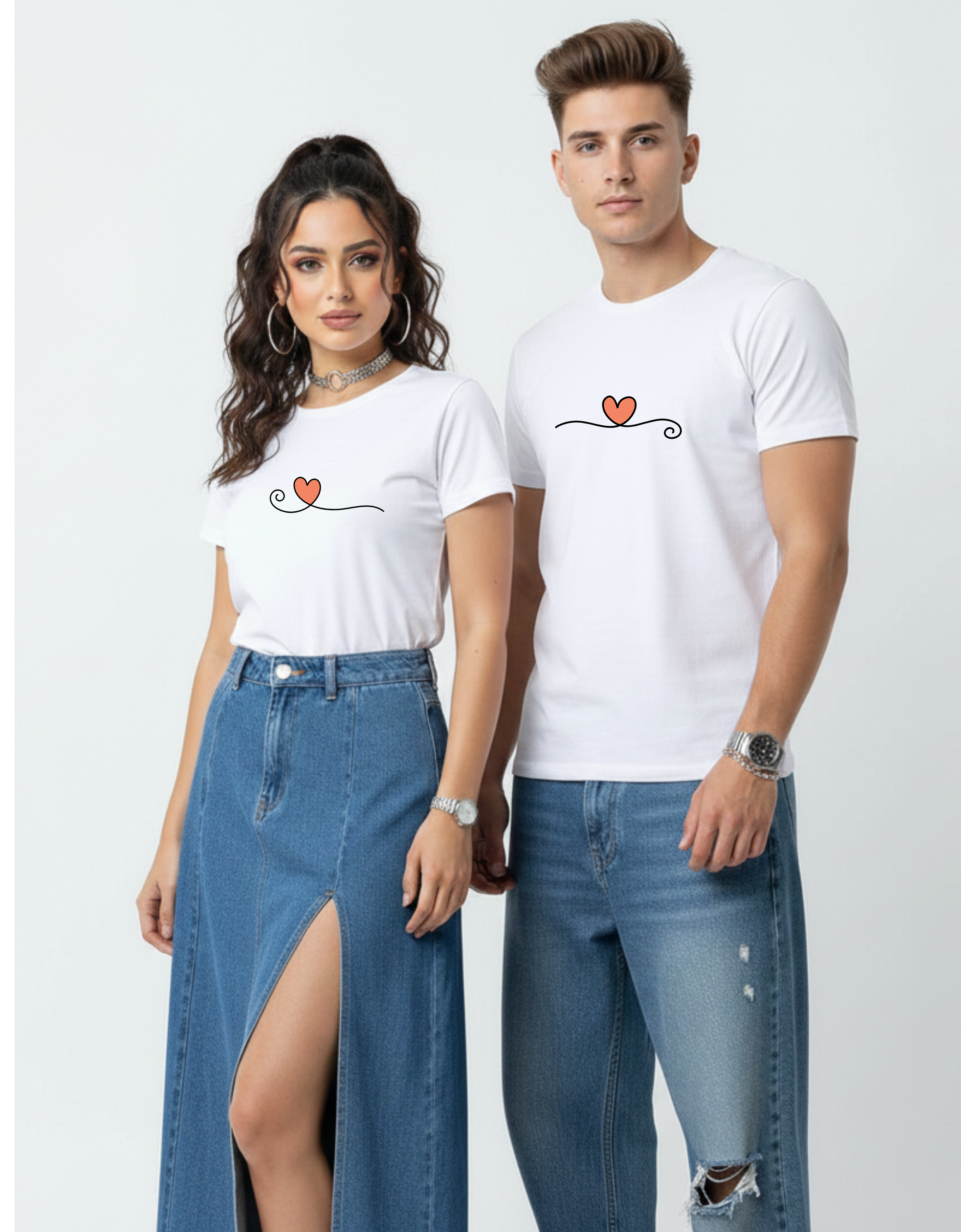 Minimal Heart Matching Couple T-Shirts