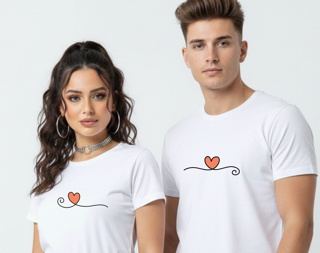 Minimal Heart Matching Couple T-Shirts
