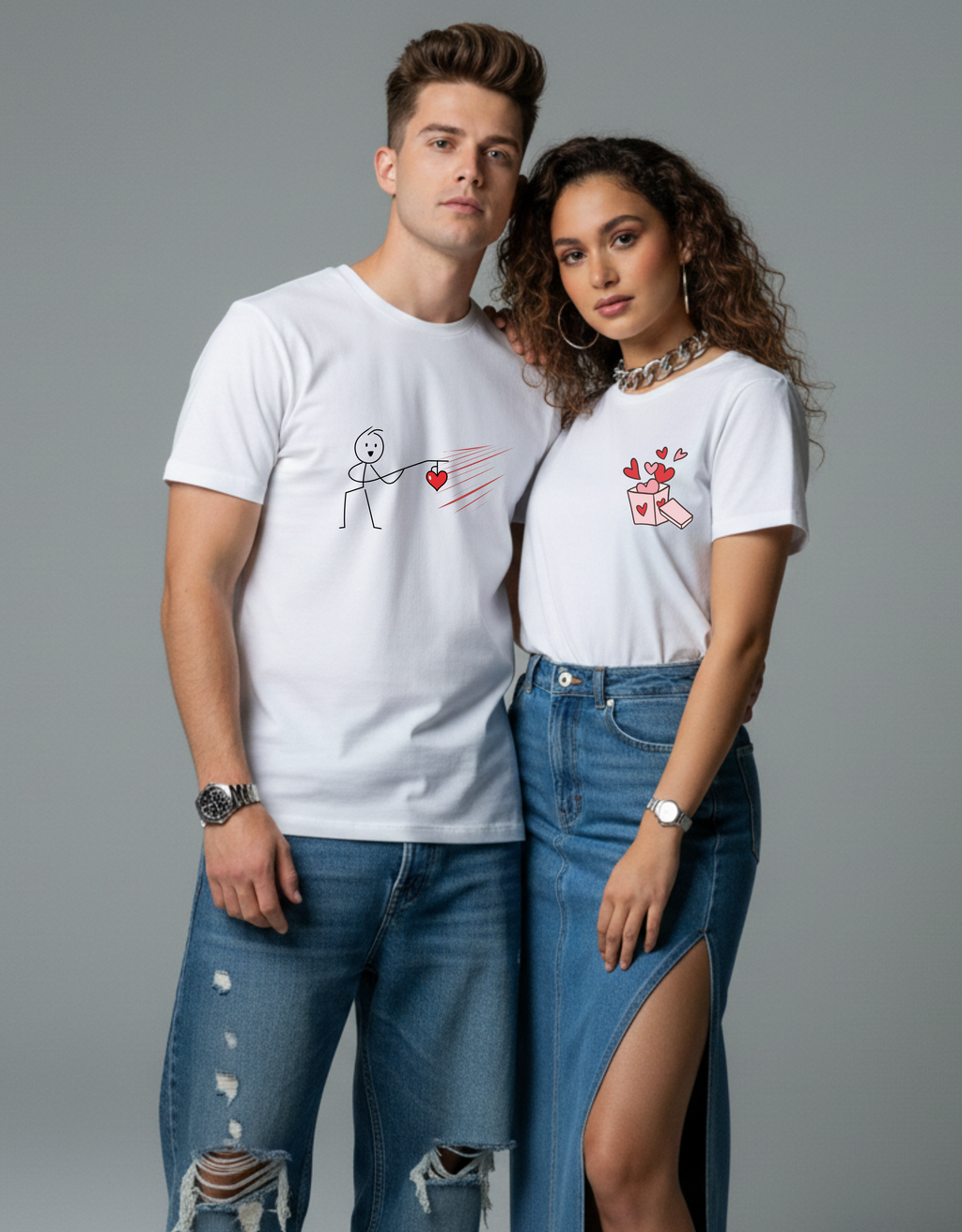 Matching Couple Love T-Shirts | Cute Heart Design Tees