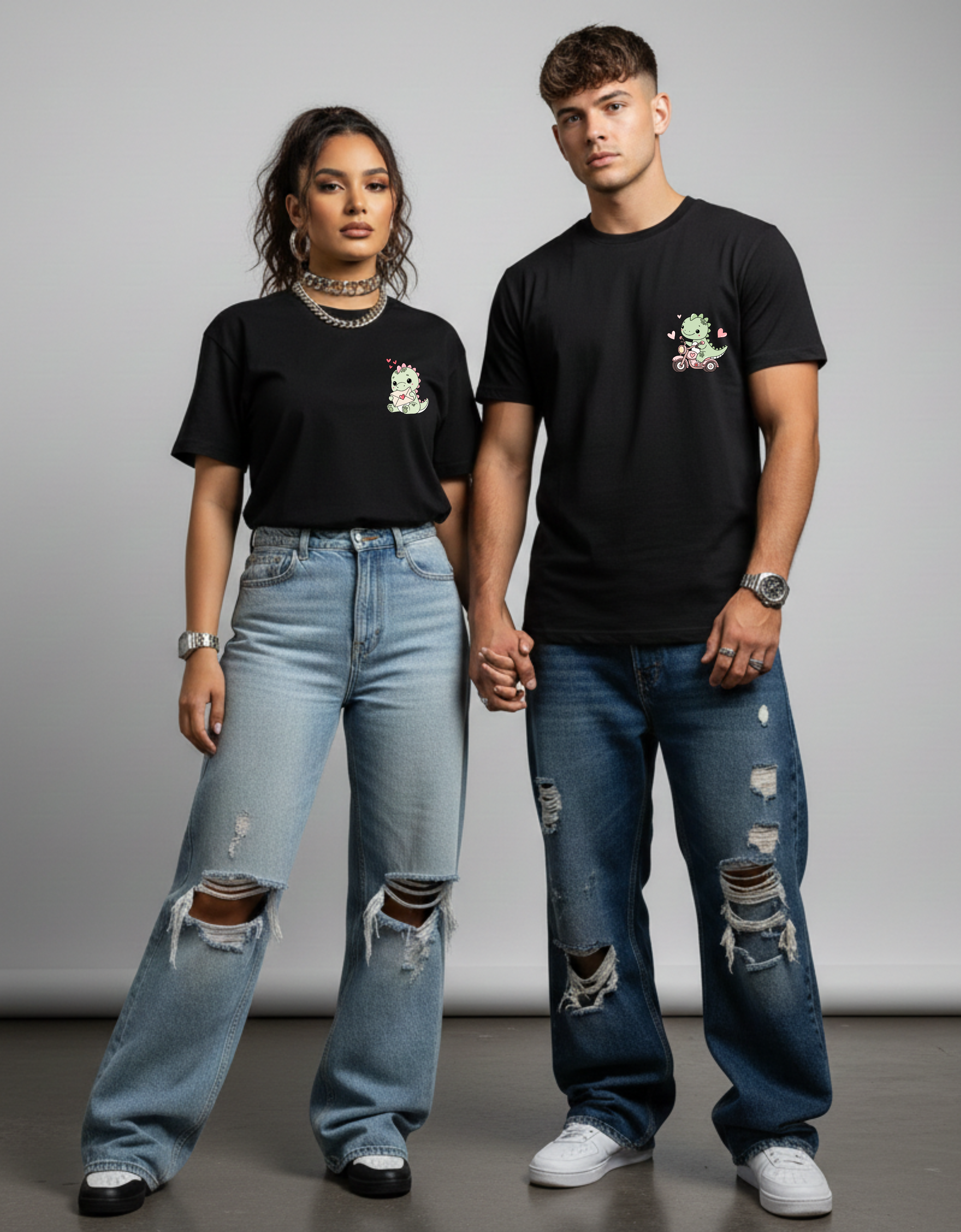 Cute Dino Couple T-Shirts | Matching Love Tees for Couples