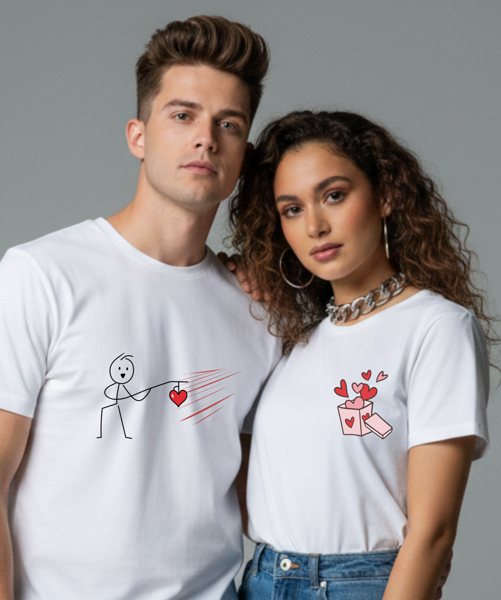 Matching Couple Love T-Shirts | Cute Heart Design Tees