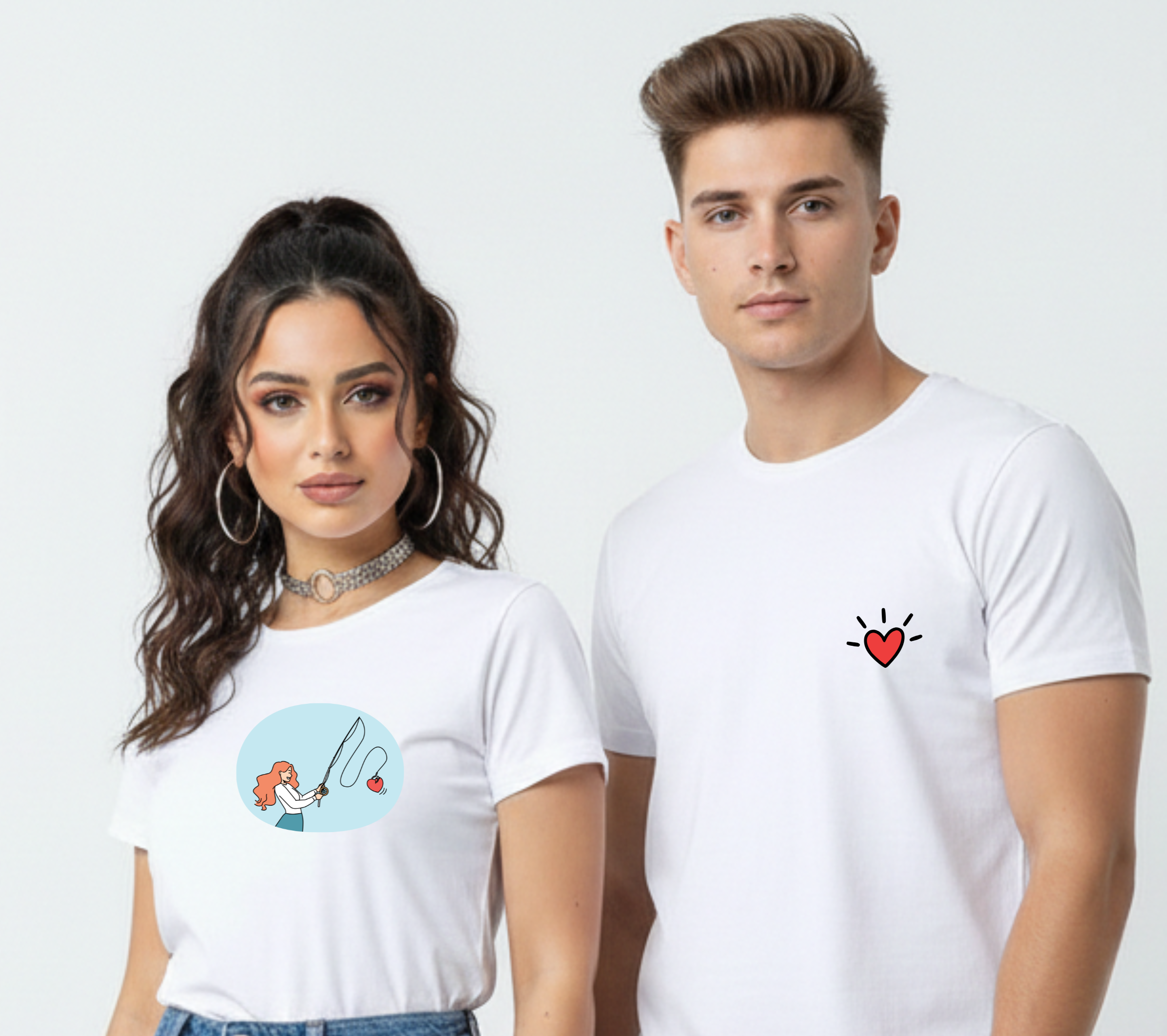 Matching Couple Love T-Shirts | Cute Heart Fishing Design