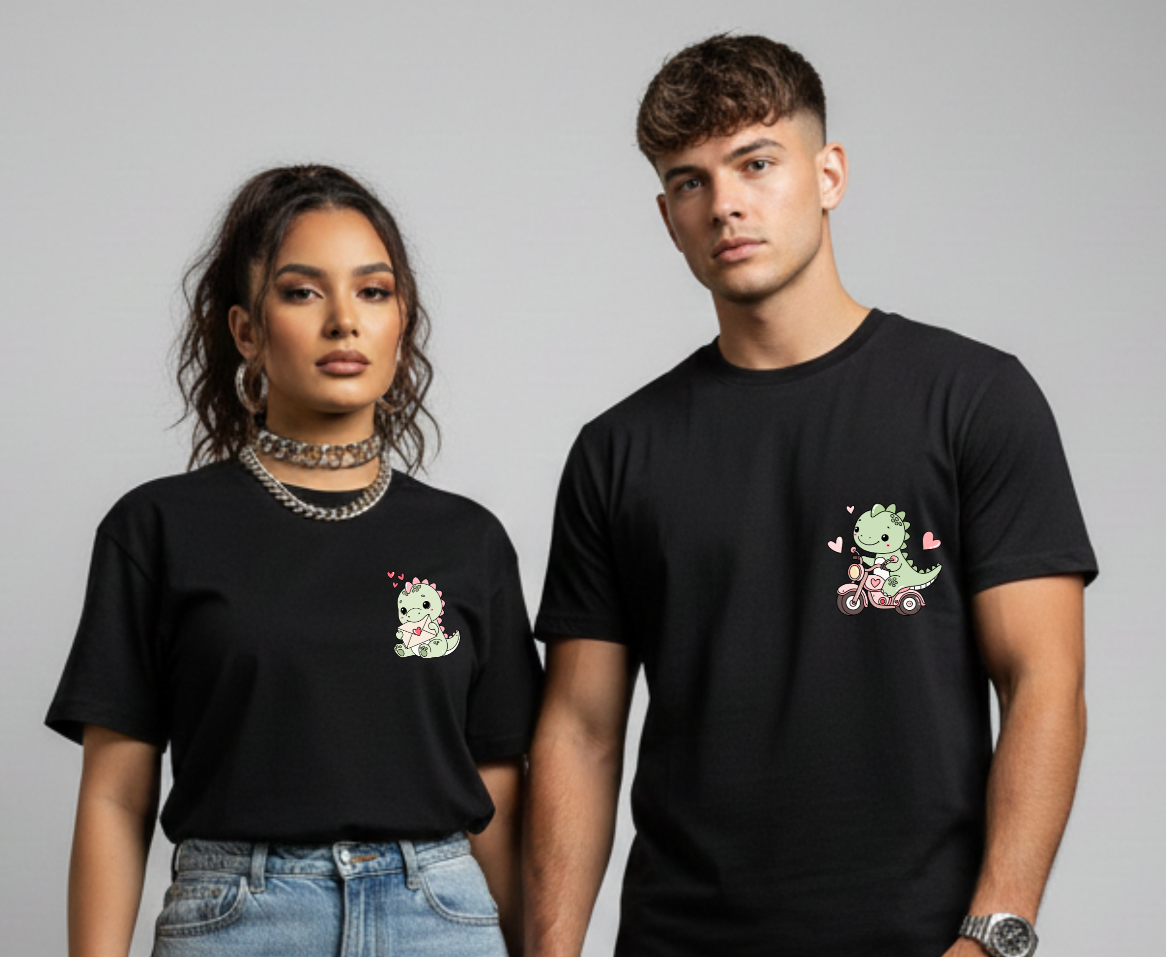 Cute Dino Couple T-Shirts | Matching Love Tees for Couples