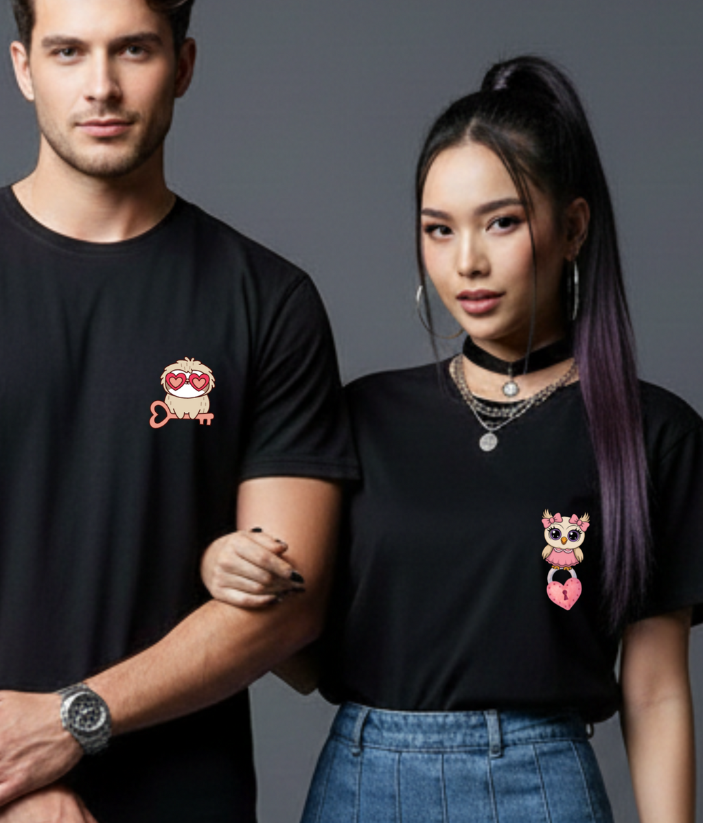 Matching Owl Couple T-Shirts | Cute Love Key Design