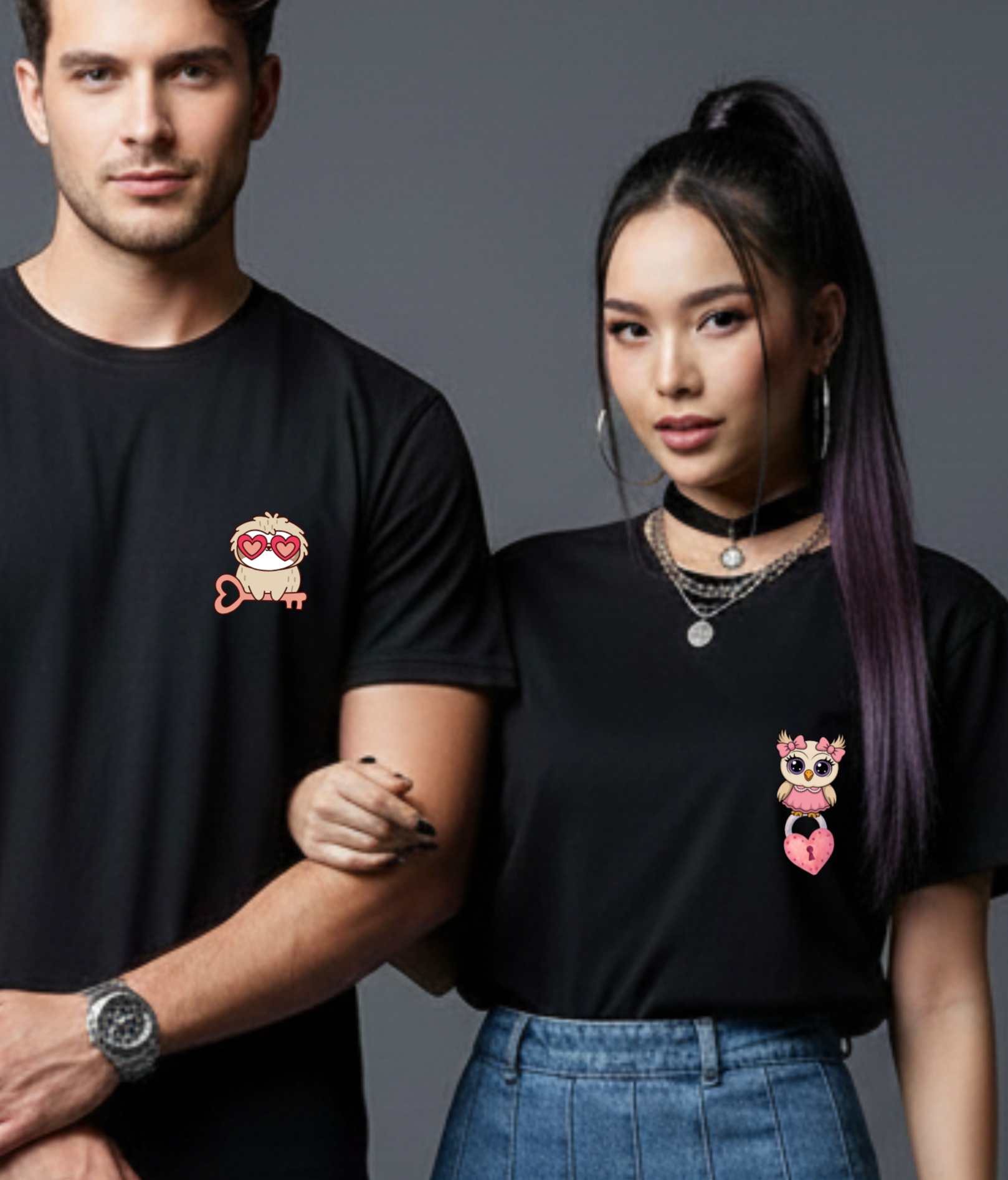 Matching Owl Couple T-Shirts | Cute Love Key Design