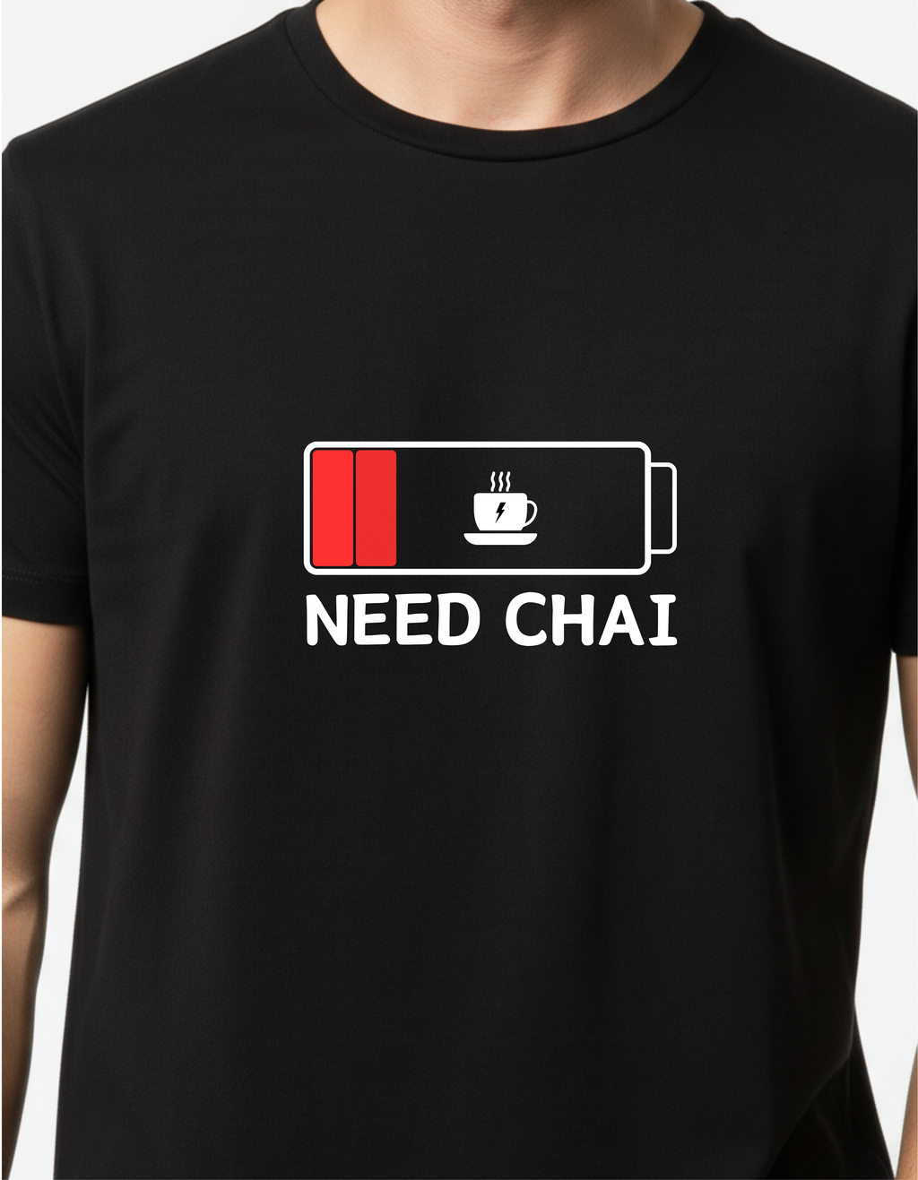Need Chai Graphic Black T-Shirt for Men | Funny Tea Lover Tee