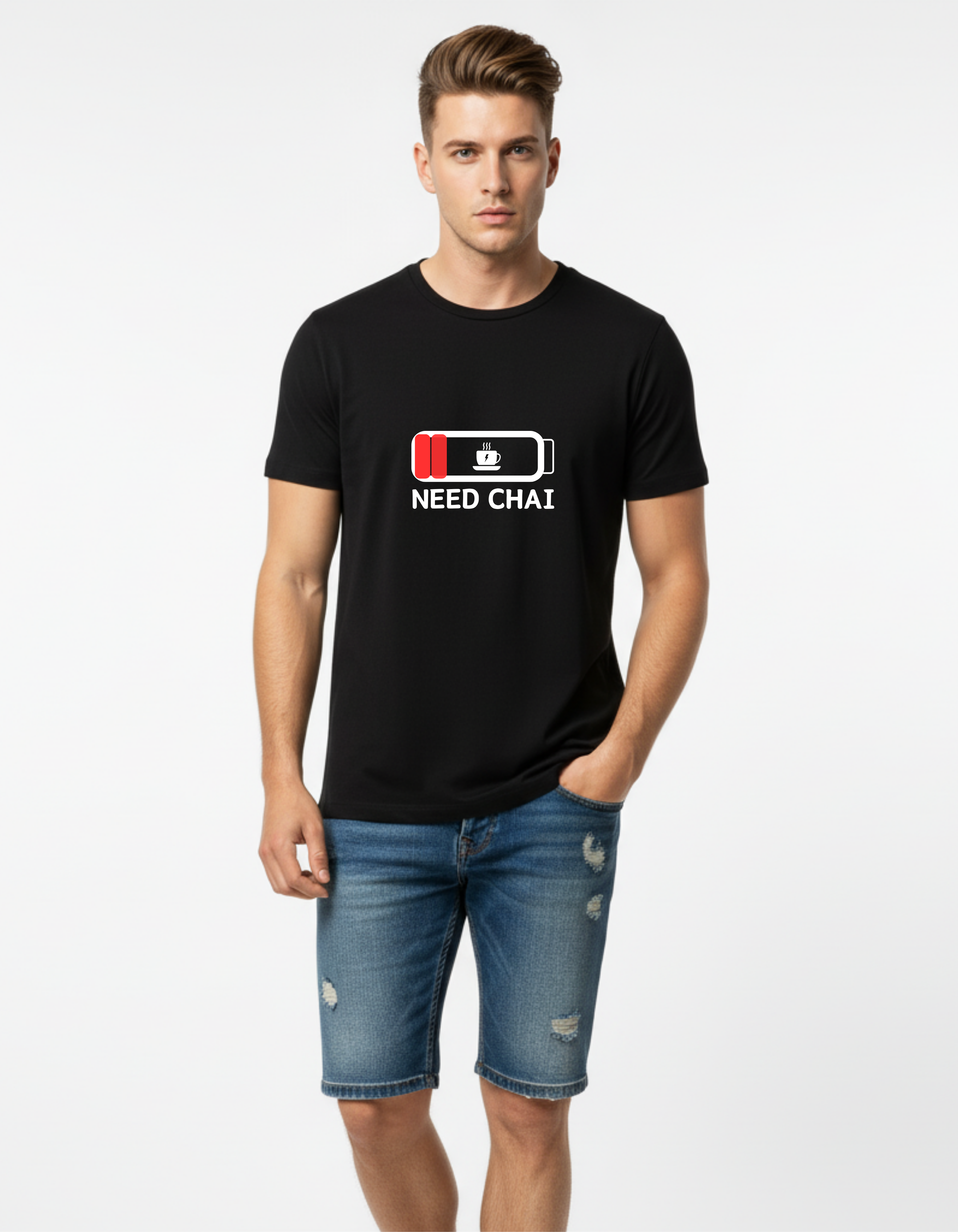 Need Chai Graphic Black T-Shirt for Men | Funny Tea Lover Tee