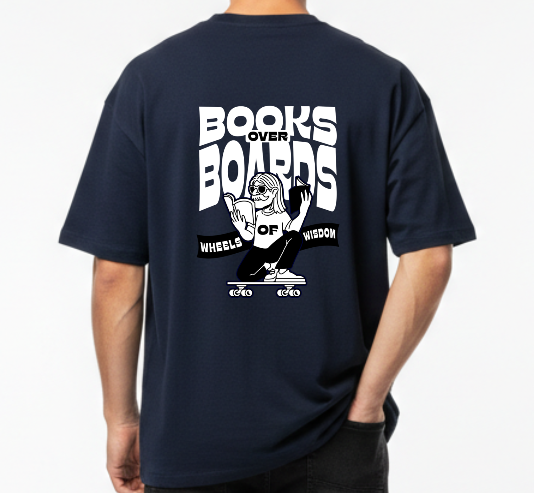Books Over Skate Graphic Oversized T-Shirt for Men | Ademode
