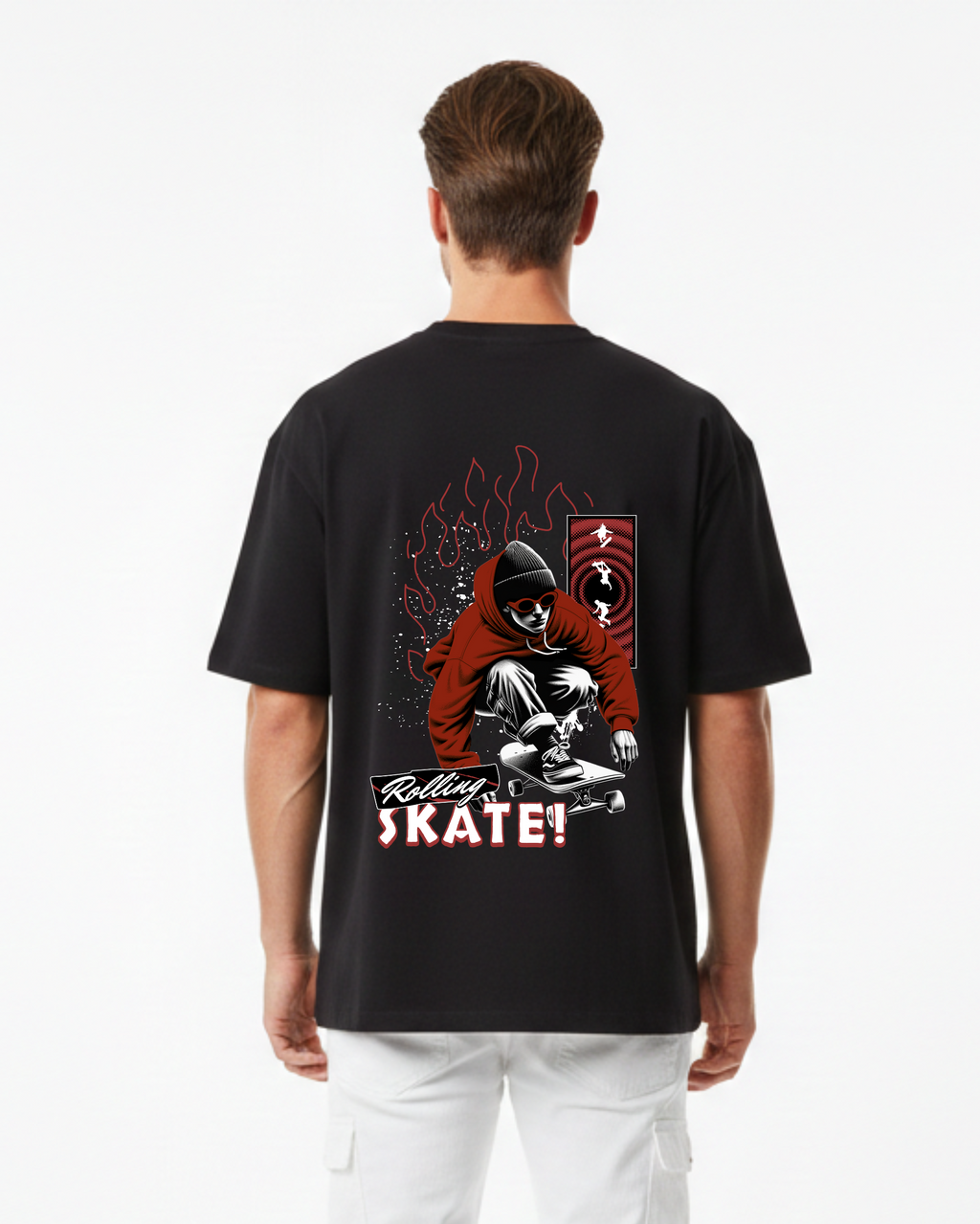 Rolling Skate Oversized Black T-Shirt for Men | Streetwear Skate Graphic Tee – Ademode