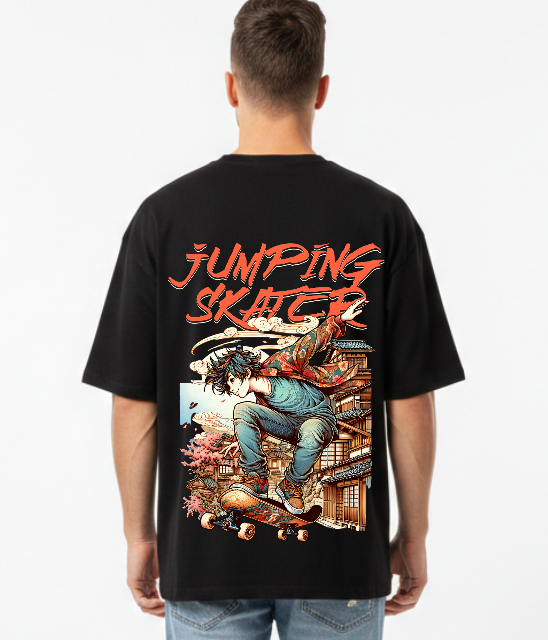 Jumping Skater Anime Graphic Oversized T-Shirt | Streetwear Style – Ademode