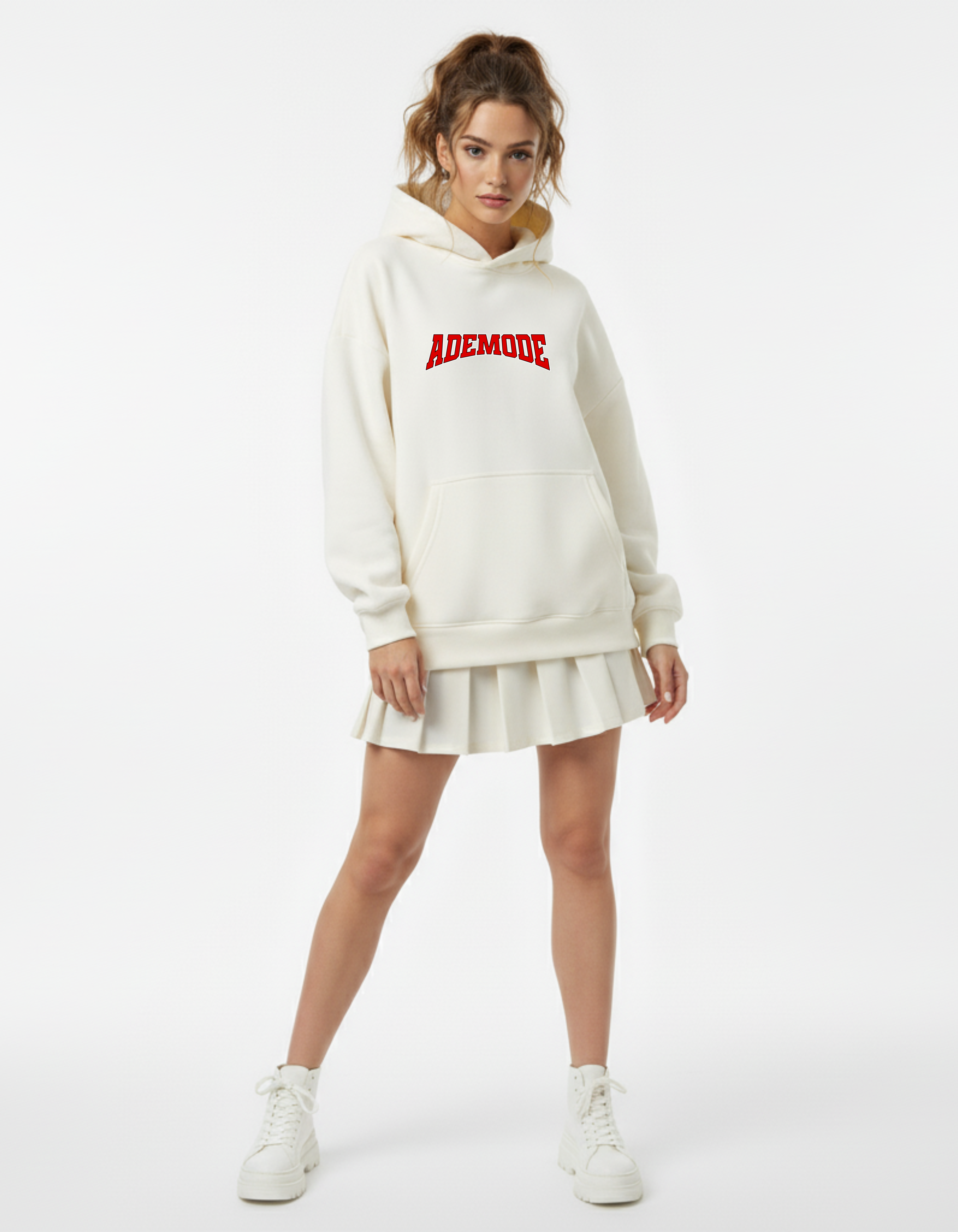 ADEMODE Cream Oversized Hoodie for Women | Streetwear Style