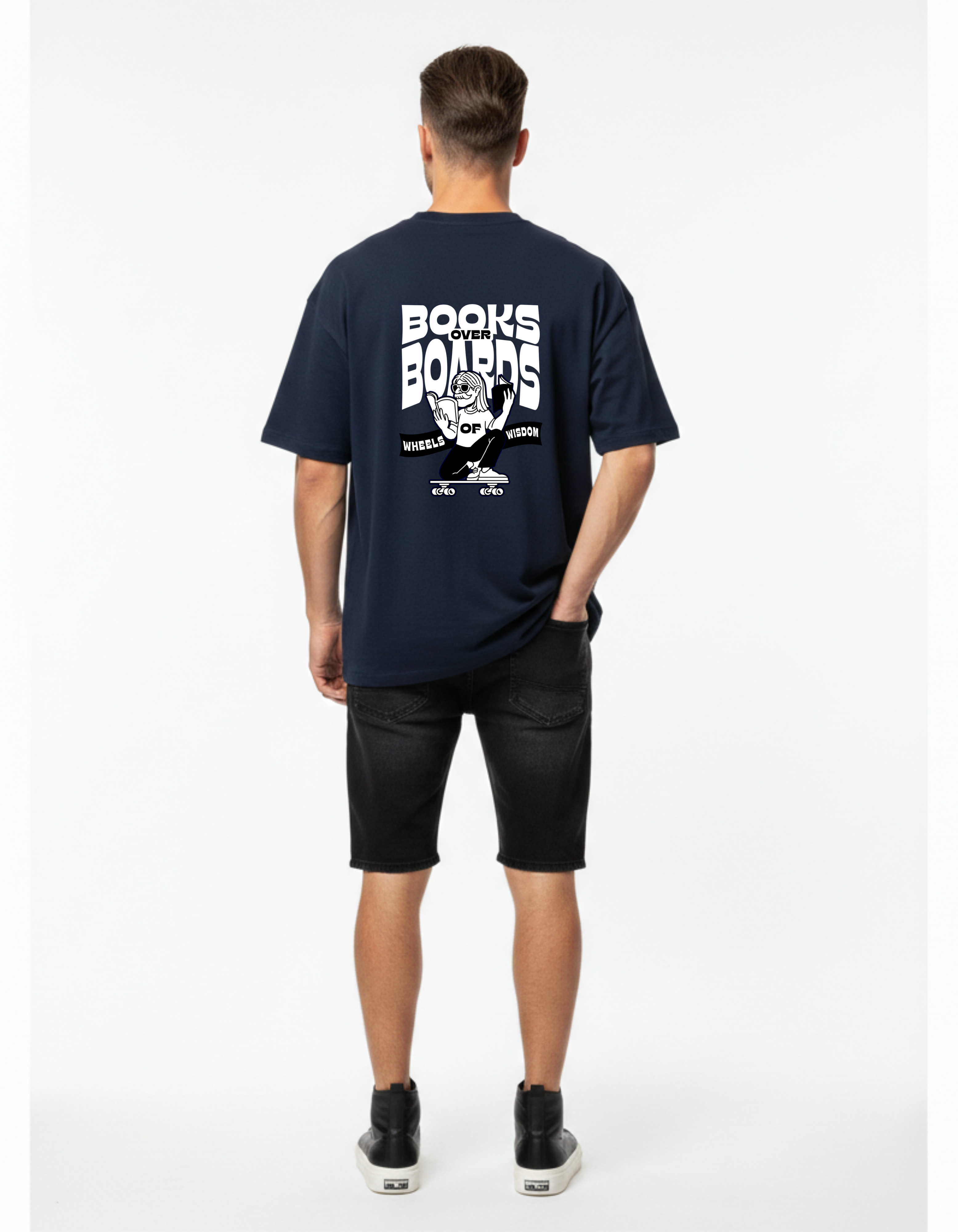 Books Over Skate Graphic Oversized T-Shirt for Men | Ademode