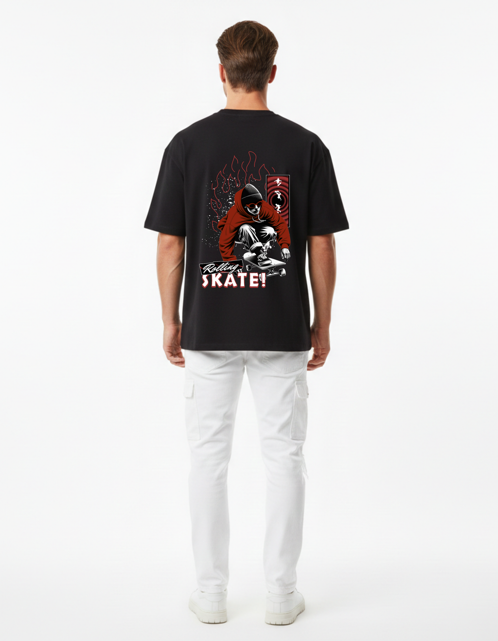 Rolling Skate Oversized Black T-Shirt for Men | Streetwear Skate Graphic Tee – Ademode