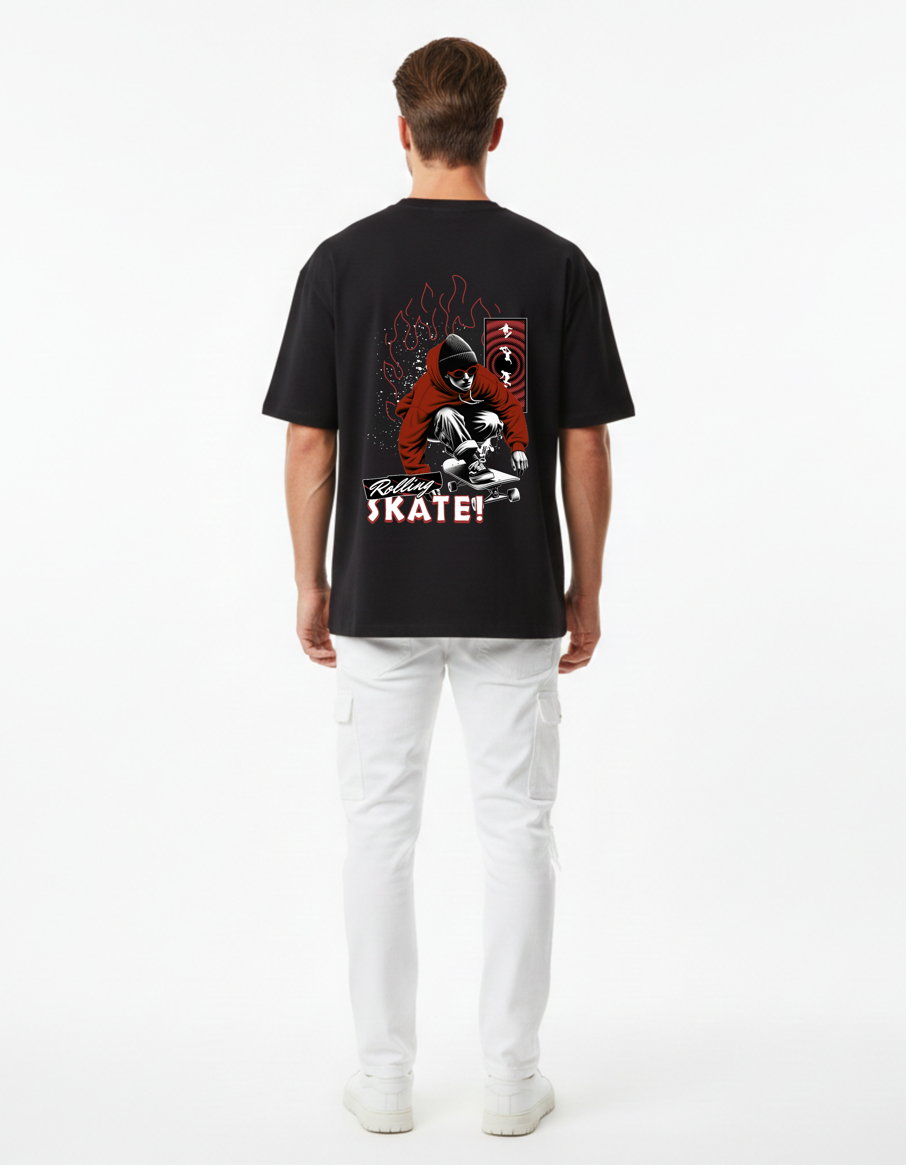Rolling Skate Oversized Black T-Shirt for Men | Streetwear Skate Graphic Tee – Ademode