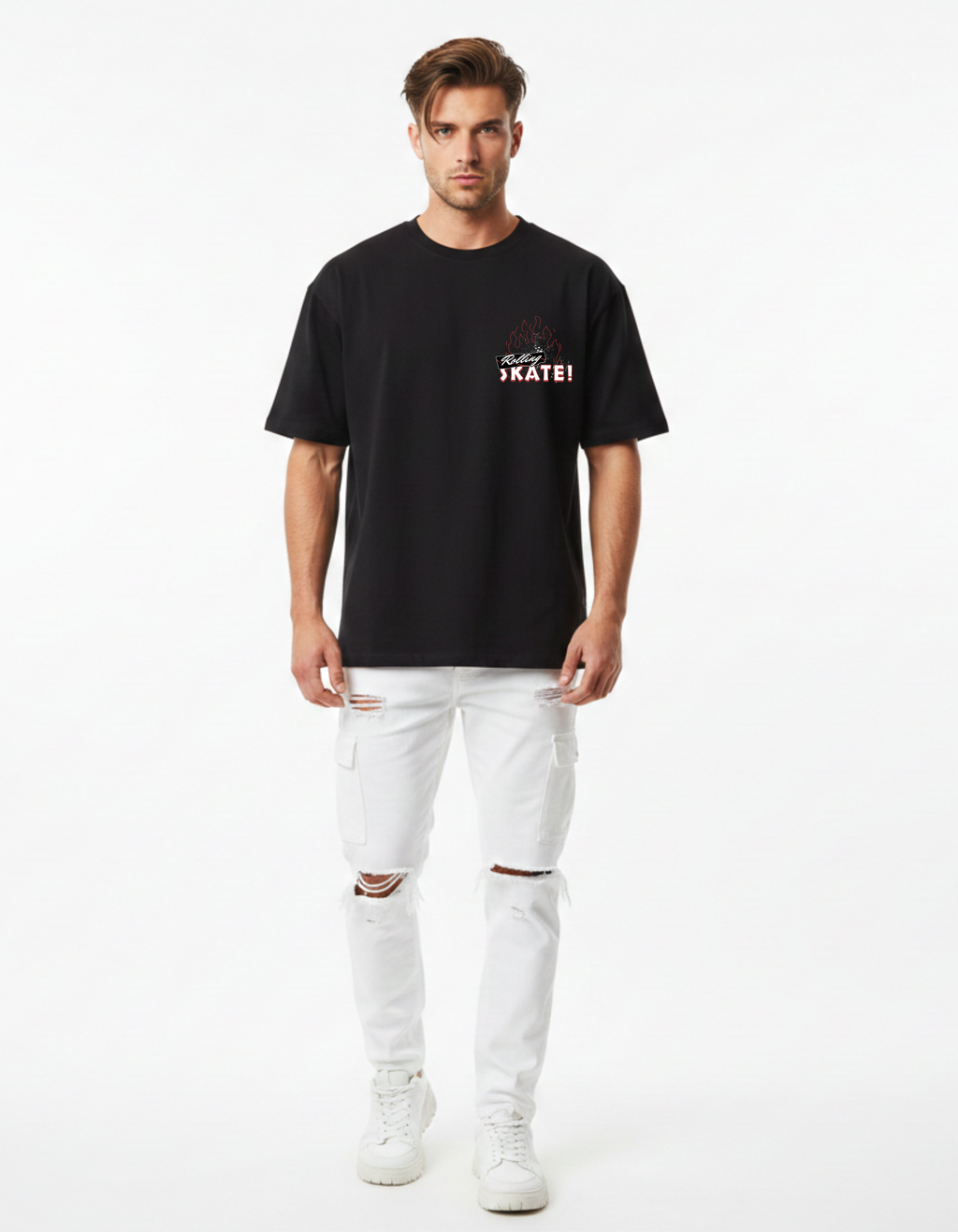 Rolling Skate Oversized Black T-Shirt for Men | Streetwear Skate Graphic Tee – Ademode