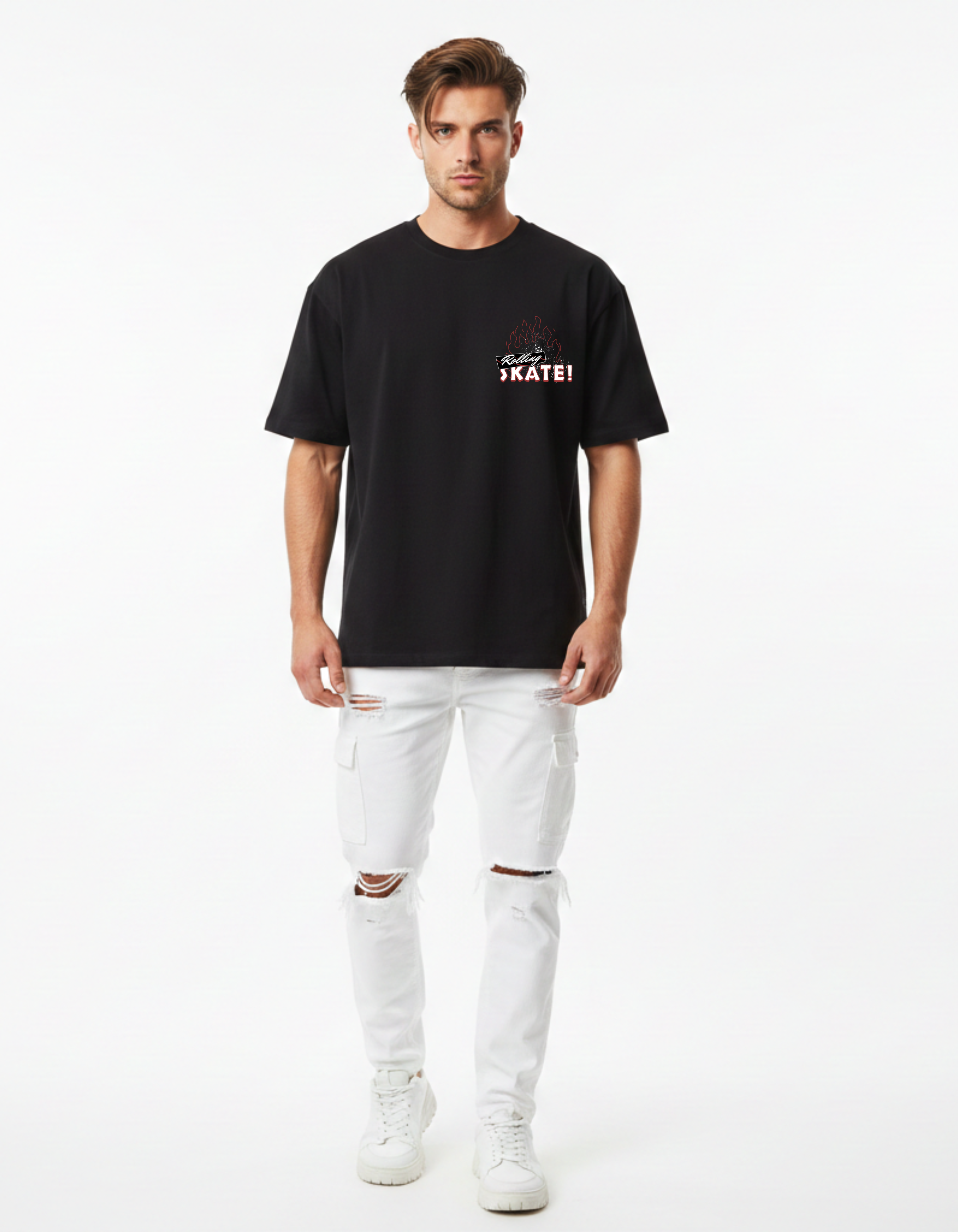 Rolling Skate Oversized Black T-Shirt for Men | Streetwear Skate Graphic Tee – Ademode