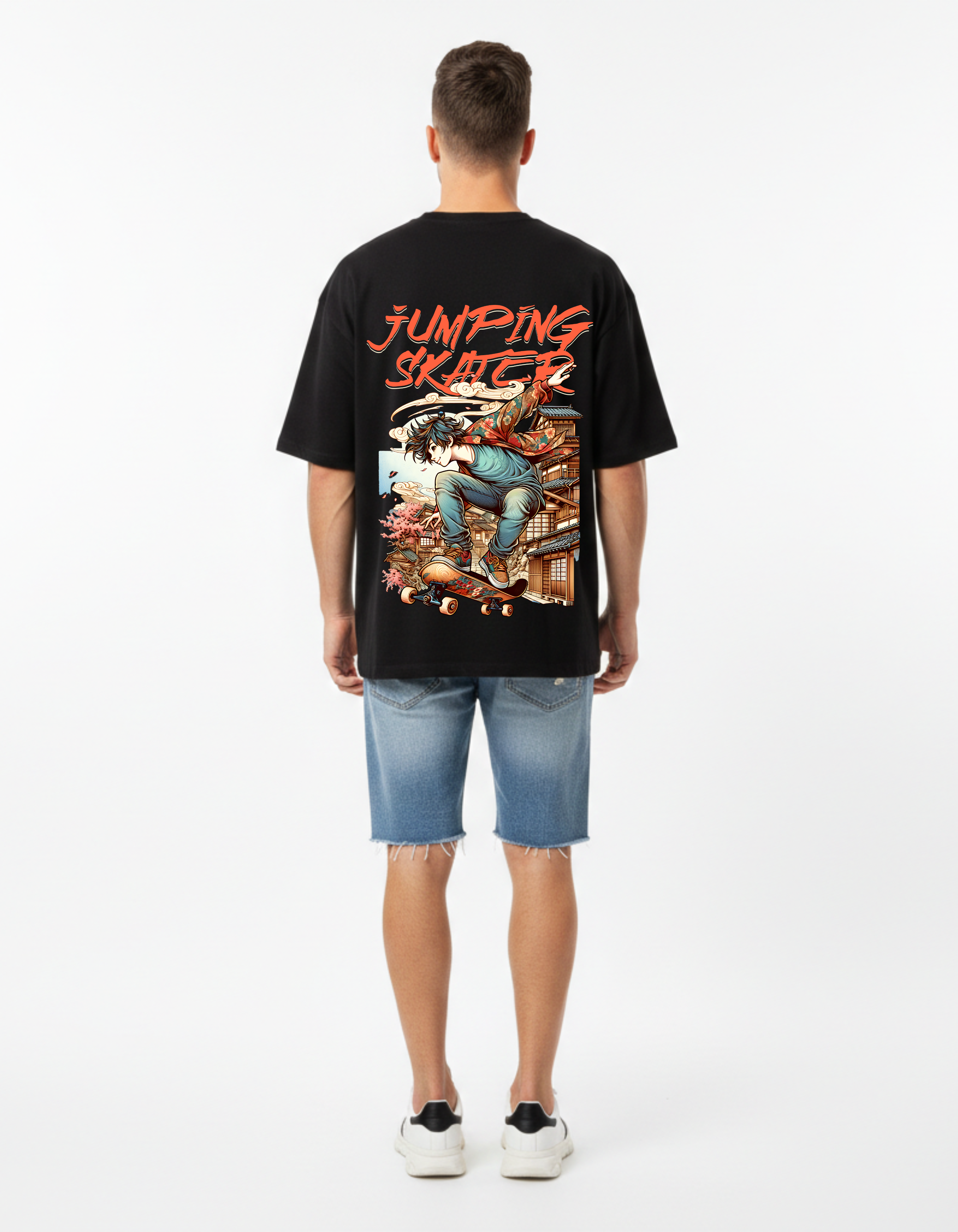 Jumping Skater Anime Graphic Oversized T-Shirt | Streetwear Style – Ademode