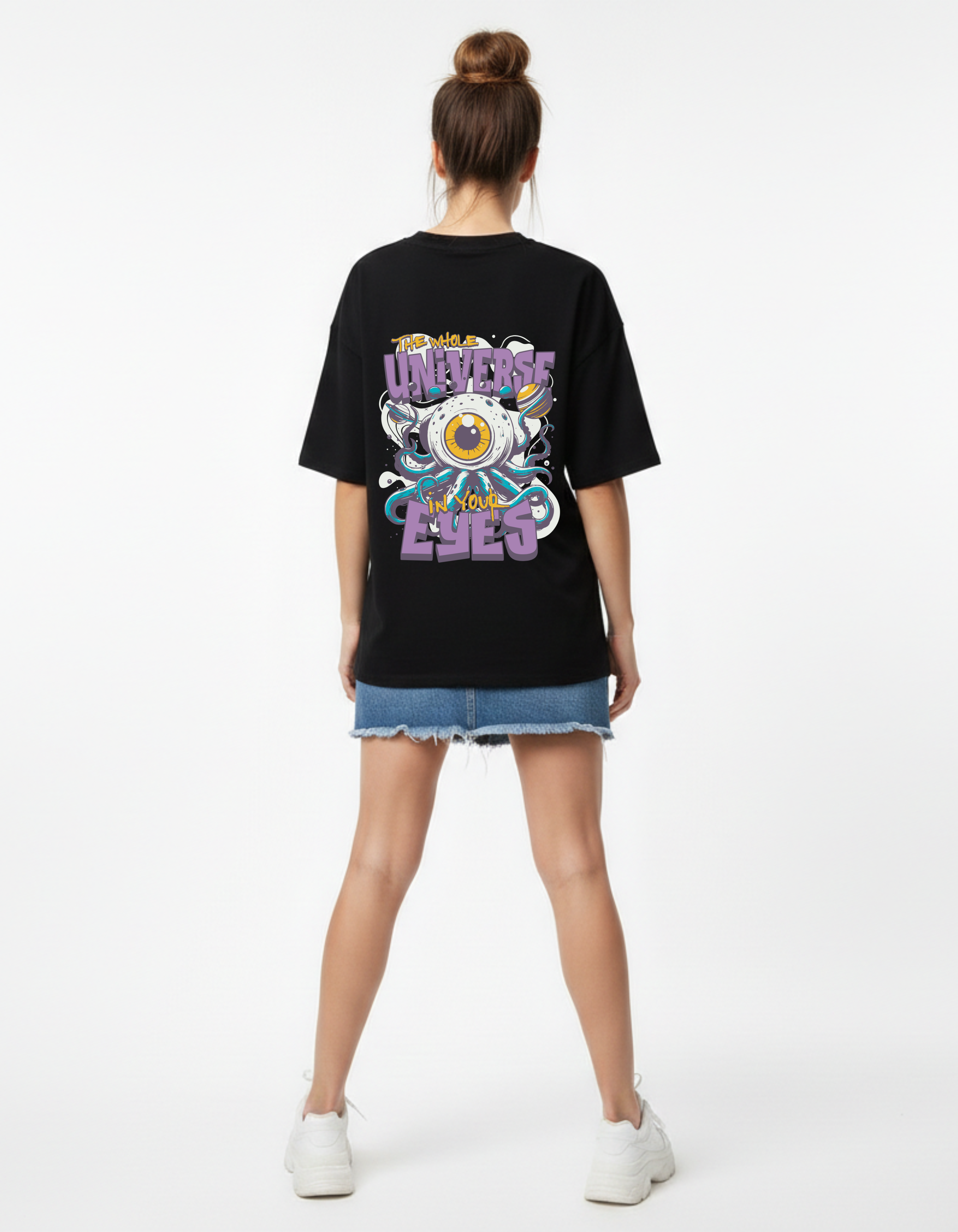 Universe in Your Eyes Oversized Black Graphic T-Shirt | Ademode