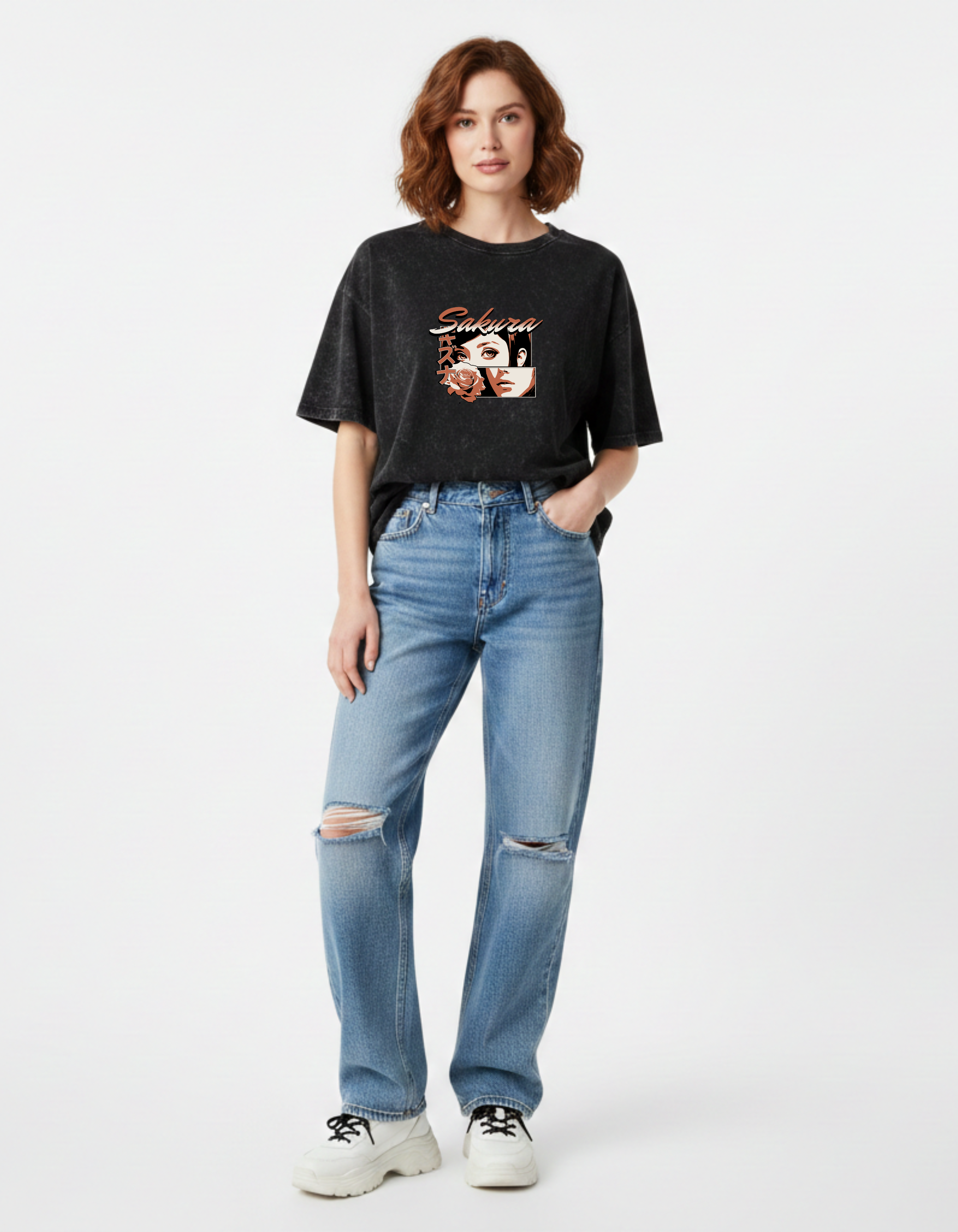 Sakura Anime Girl T-Shirt | Japanese Cherry Blossom Art Streetwear by ADEMODE