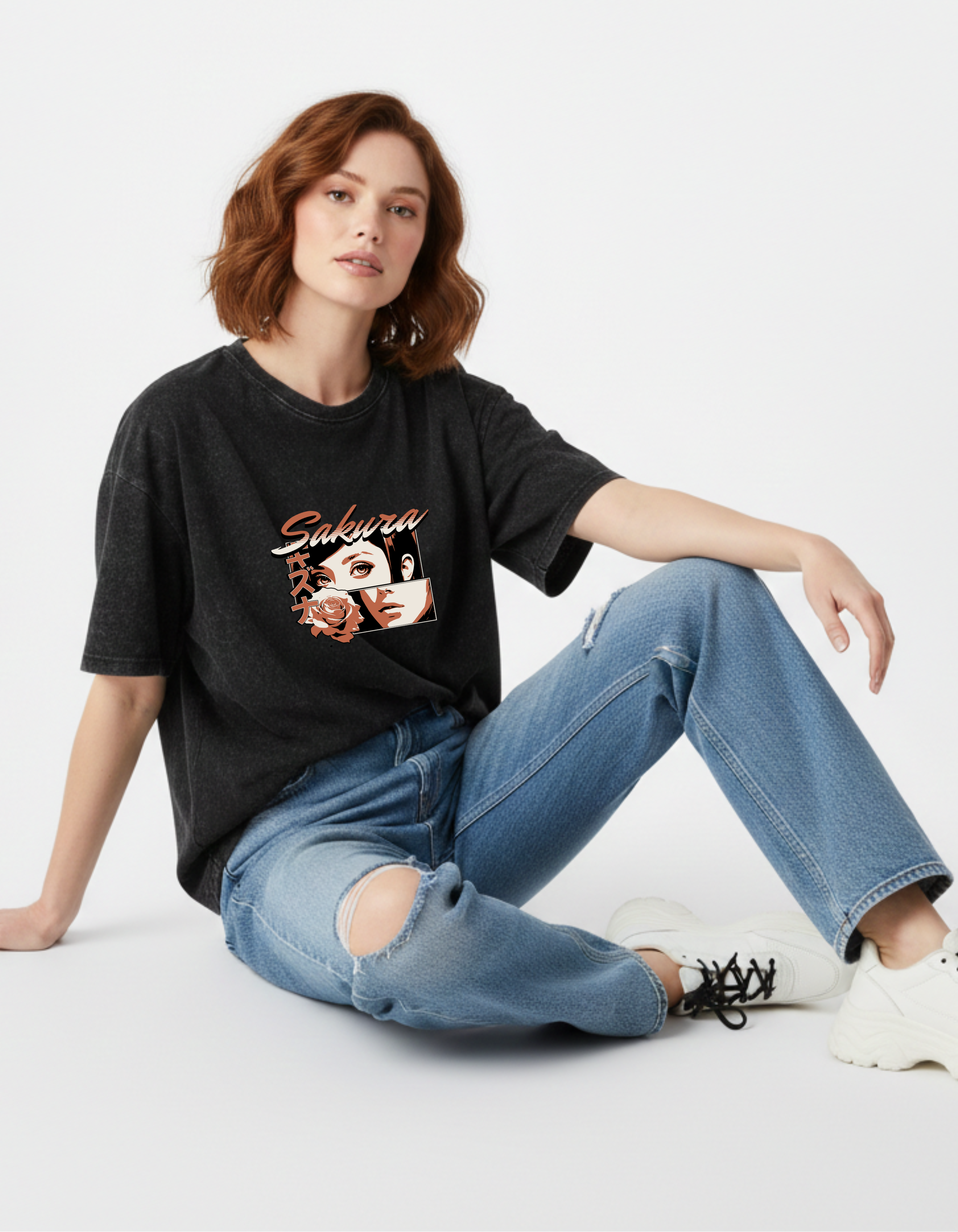 Sakura Anime Girl T-Shirt | Japanese Cherry Blossom Art Streetwear by ADEMODE