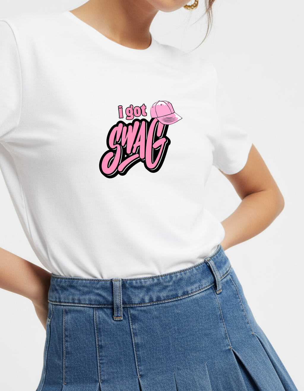 I Got Swag Graphic White T-Shirt for Women | Cute Street Style Tee