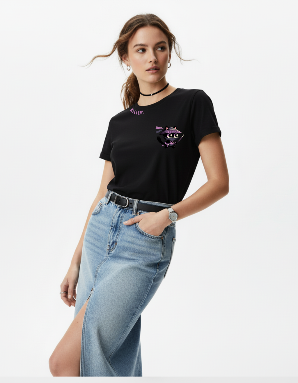 Ninja Cat Graphic T-Shirt | Black Cute Streetwear Tee