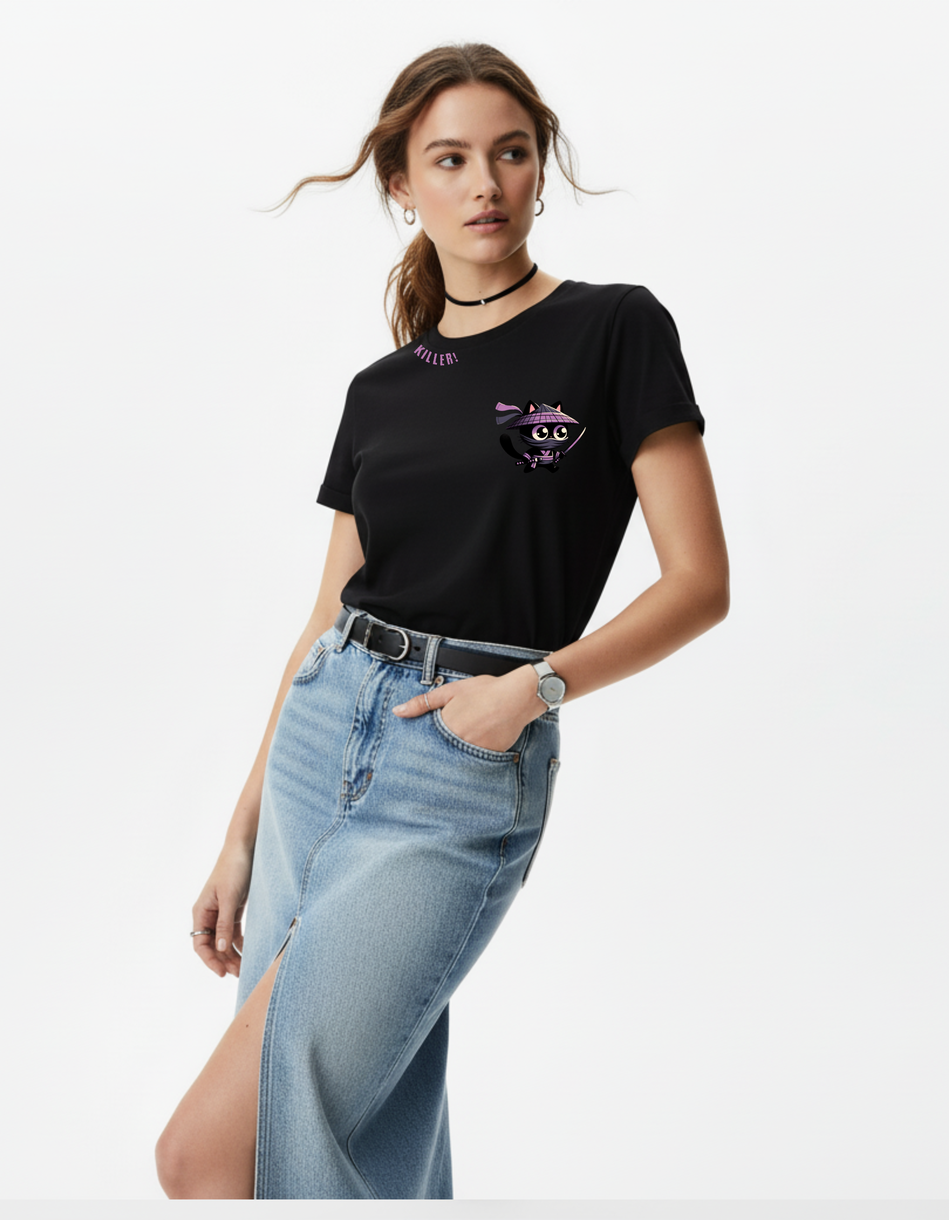 Ninja Cat Graphic T-Shirt | Black Cute Streetwear Tee