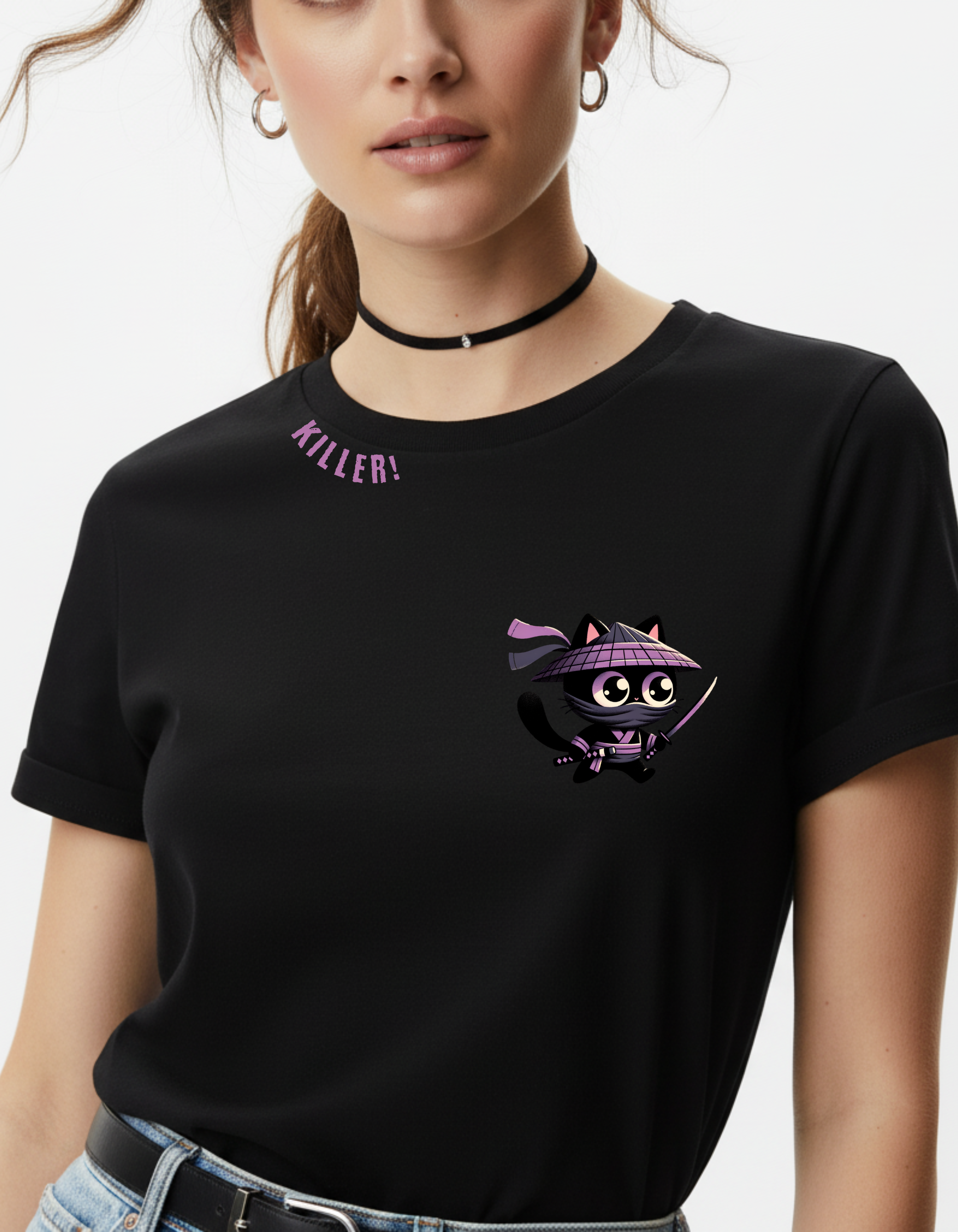 Ninja Cat Graphic T-Shirt | Black Cute Streetwear Tee