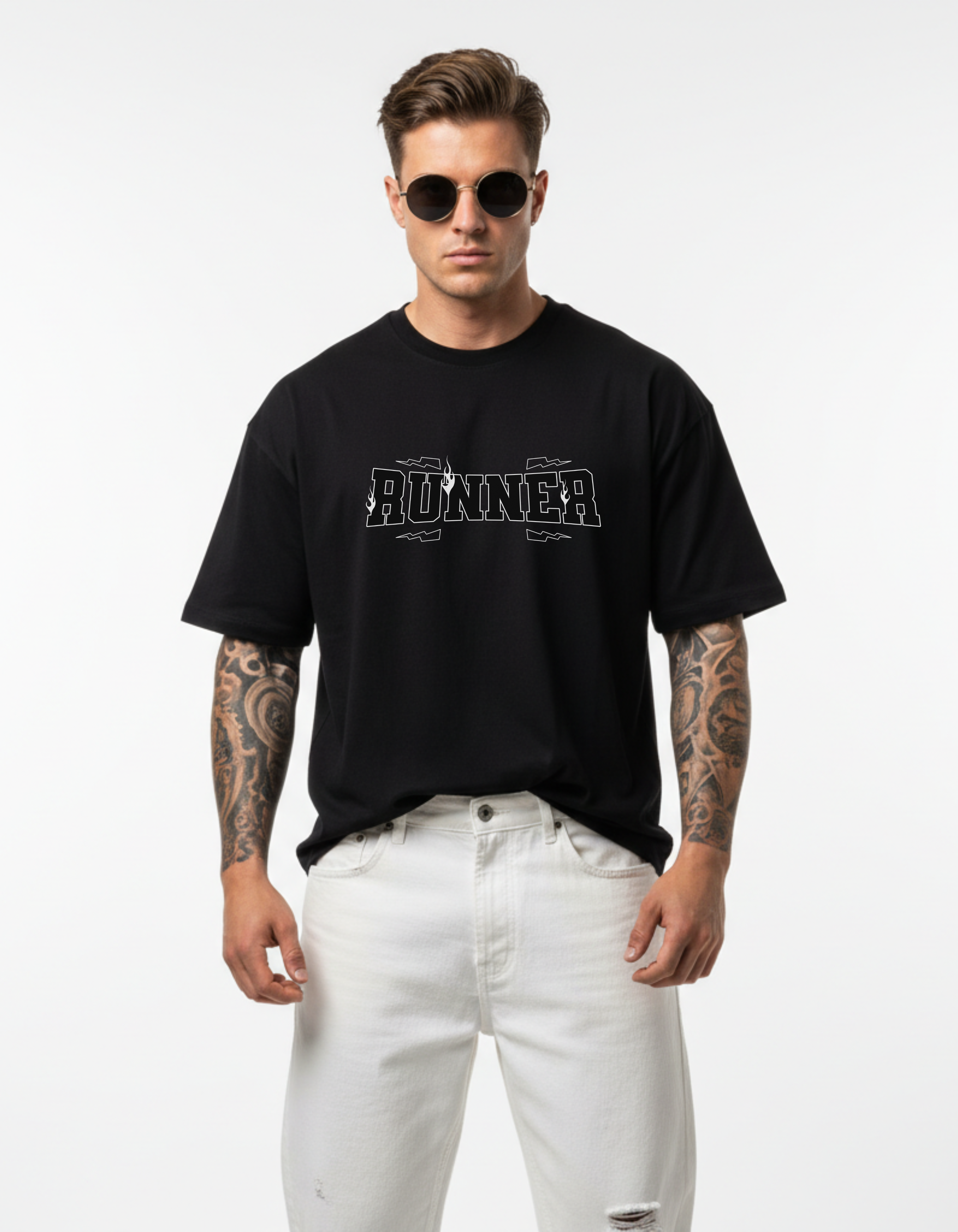 RUNNER Black Oversized T-Shirt | Bold Streetwear Tee for Men