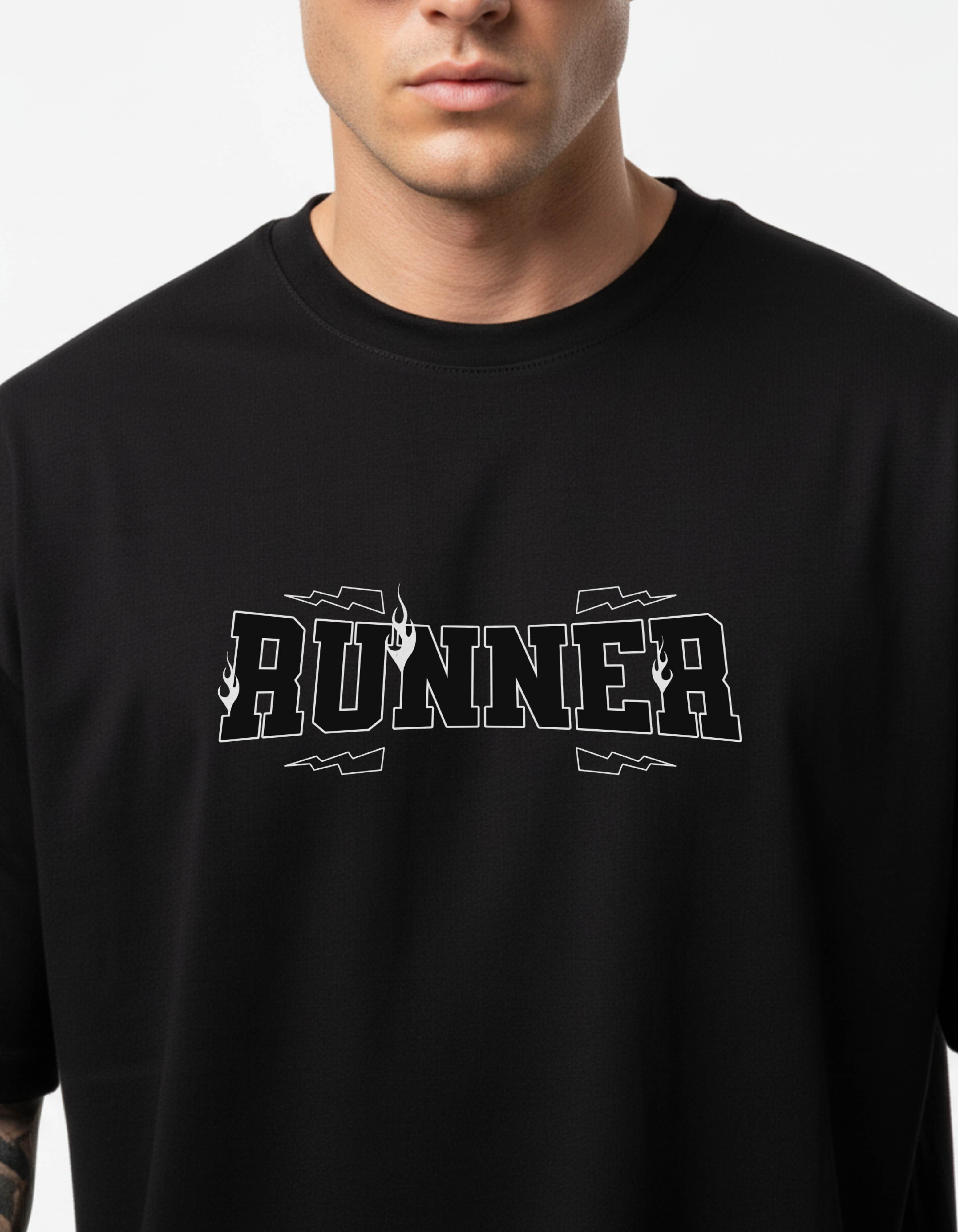 RUNNER Black Oversized T-Shirt | Bold Streetwear Tee for Men