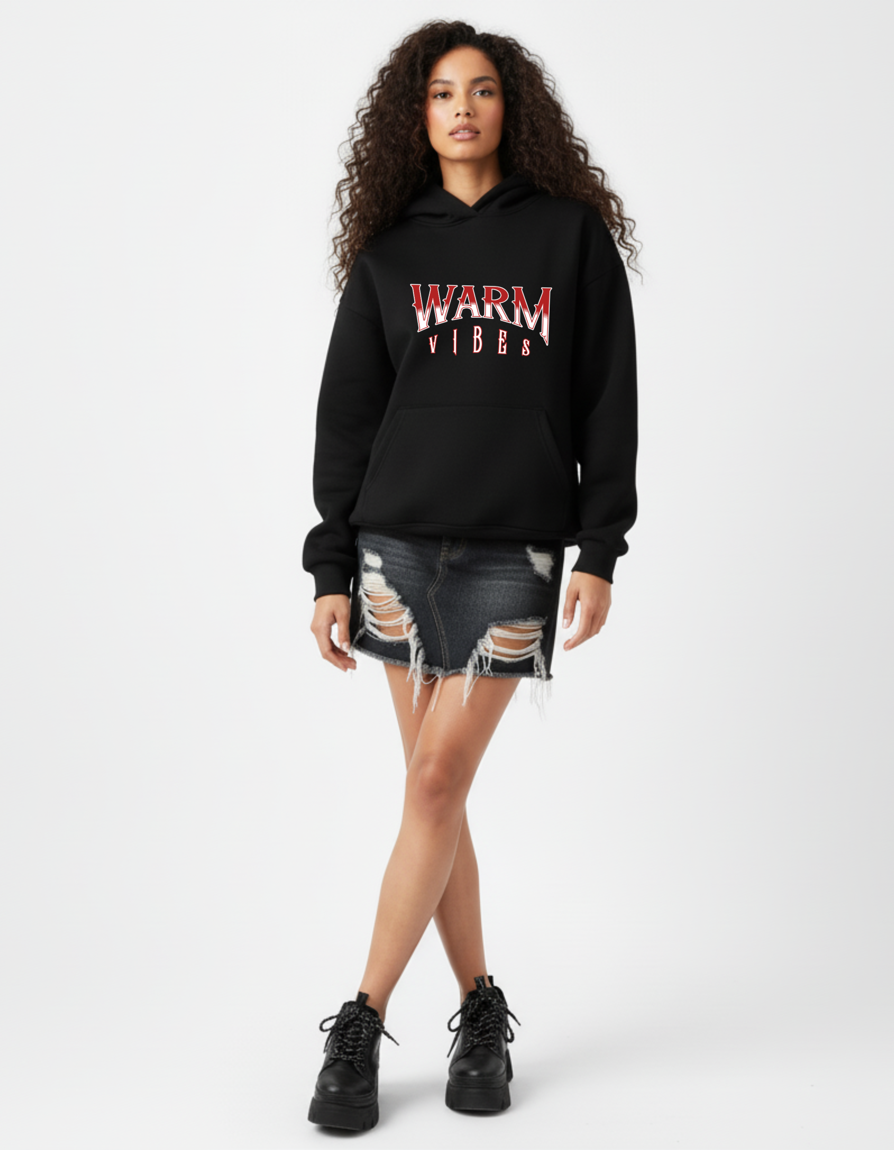 ADEMODE Warm Vibes Oversized Hoodie – Unisex Black Hoodie | Streetwear Essentials